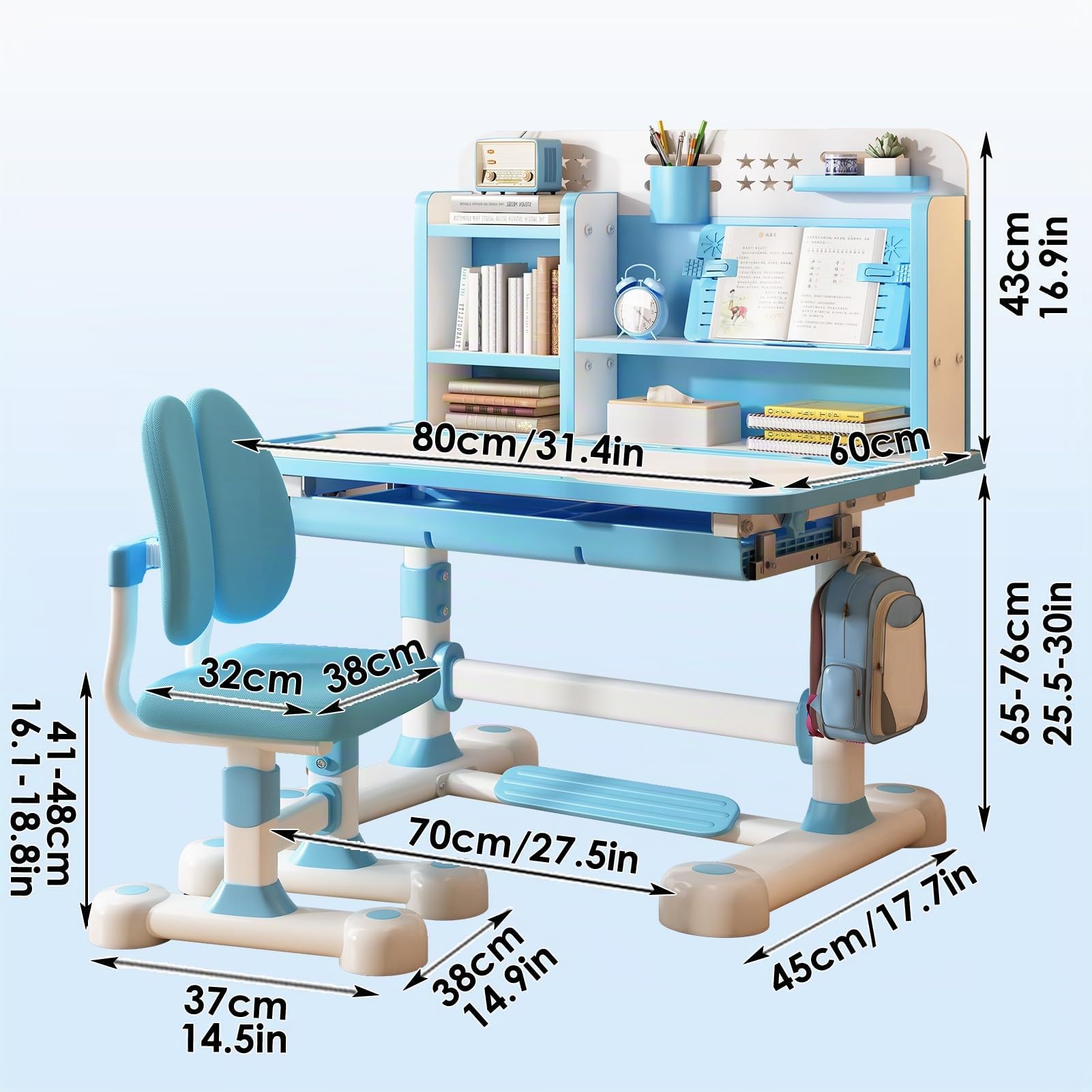 Set scrivania e sedia da studio per bambini, altezza regolabile, set di sedie da tavolo scolastico per bambini e ragazze, tavoli di apprendimento con lampada, supporto per libri, cassetto di