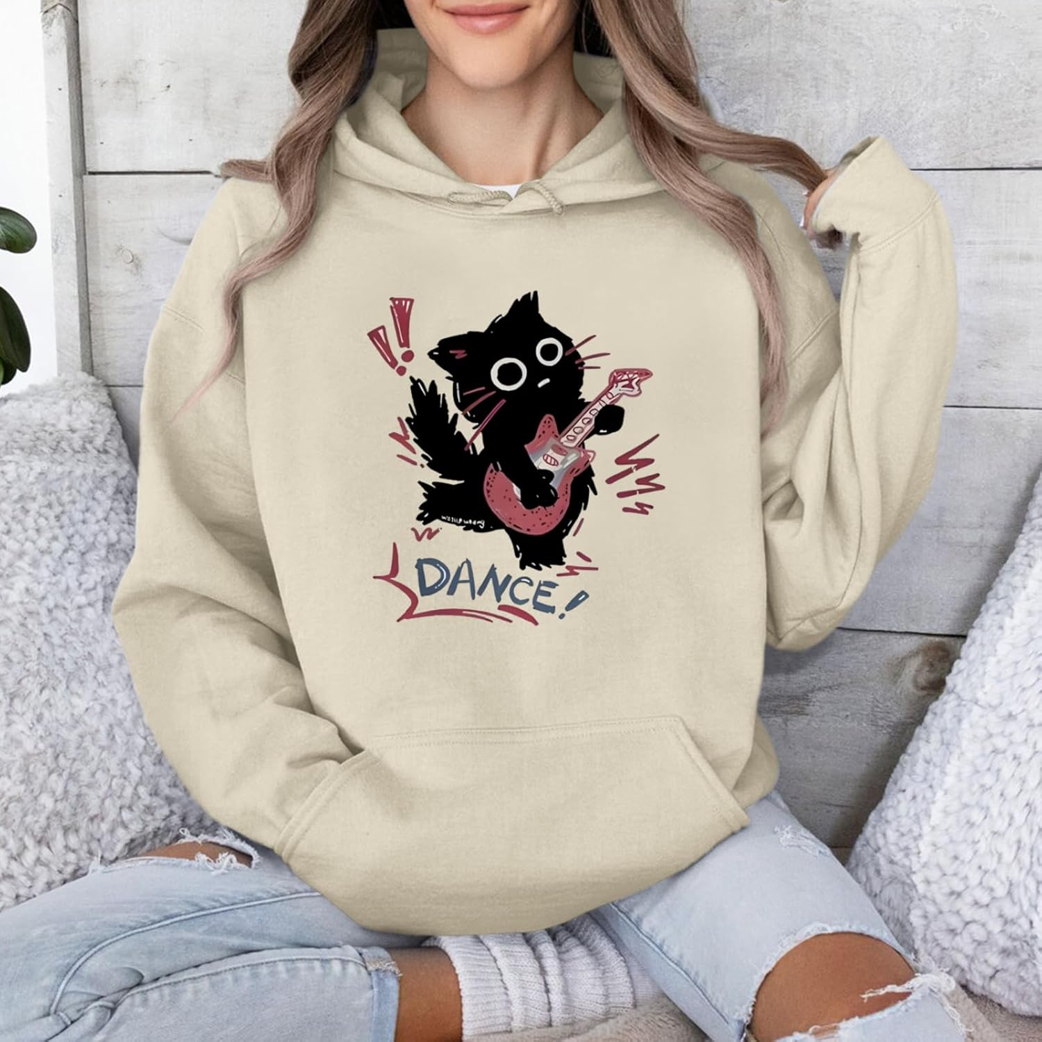 Cat Hoodie for Women Y2k Emo Grunge Goth Hoodies Vintage Graphic Sweatshirts Cute Kawaii Sweatshirt Harajuku Pullover - Image 5