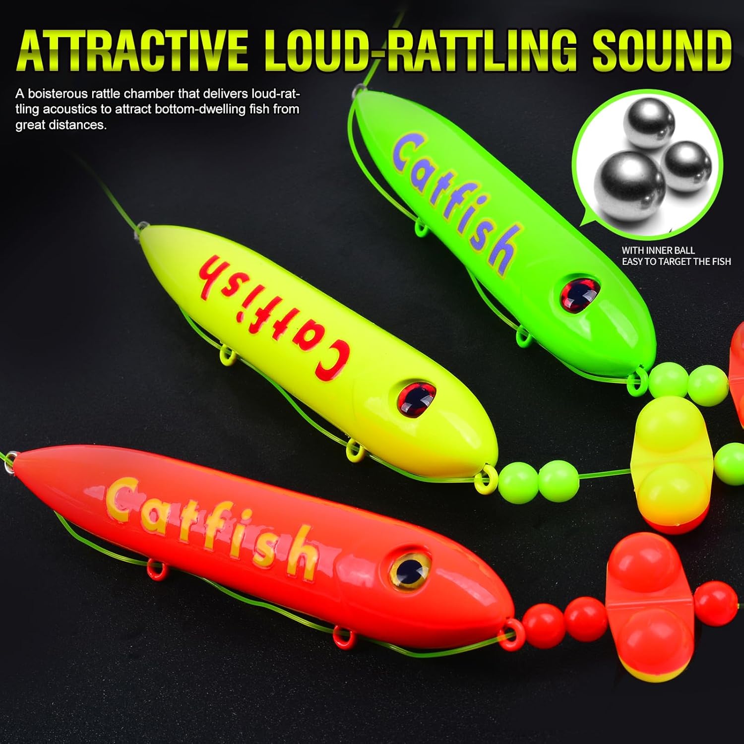 PROBEROS Catfish Fishing Rigs - Bank Fishing Set with 5pcs/Set, 6/0, 8/0, 10/0 Circle Hooks Circle Hooks, High Visibility, Ready to Use Catfish Rigs
