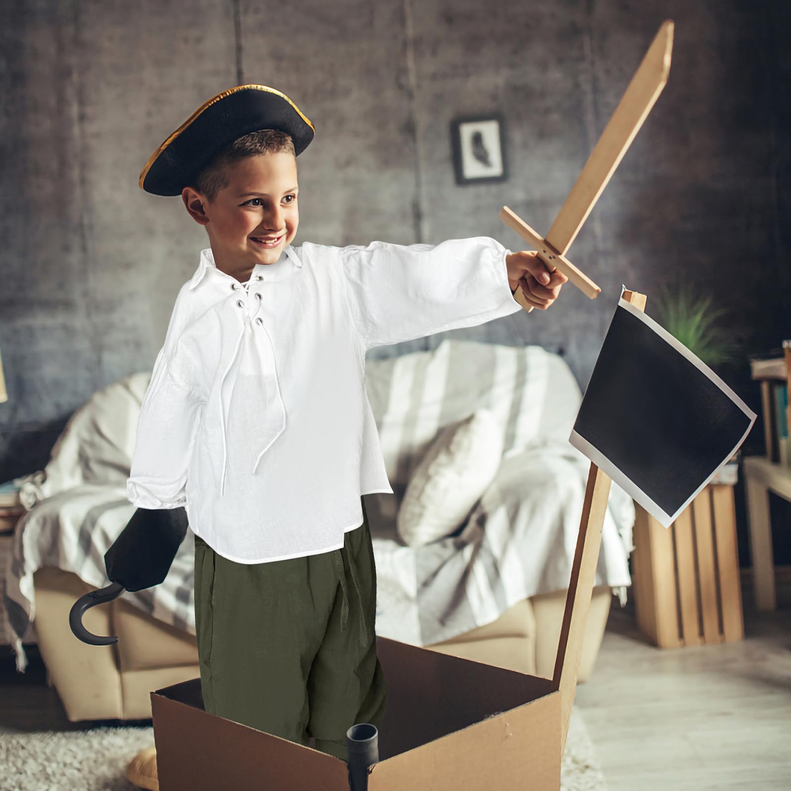 Jungen Mittelalterliche Piraten Set Shirt & Knöchel Hosen Kinder Renaissance Halloween Kostüm Schottische Jacobite Tops und Hosen