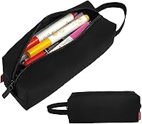 Fmeida Water-Resistant Pencil Case with Handle - Large Capacity Portable Pouch for School, Office, Makeup, Tools - Black