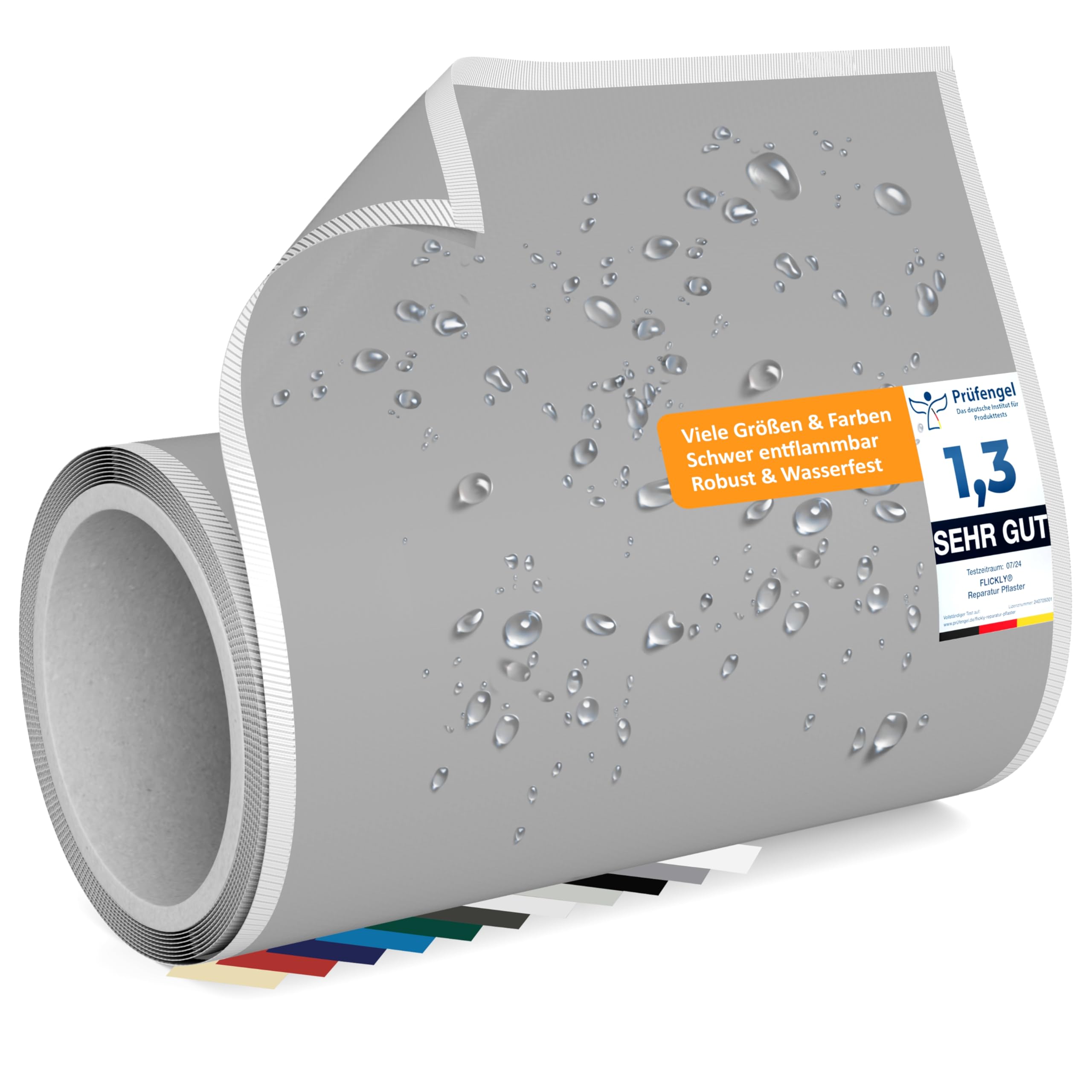 Patchs de réparation autocollants | camions, remorques, tentes, auvents, camping, parasols, piscine | disponibles en plusieurs couleurs | 2,5m x 20cm | Argent (RAL9006)