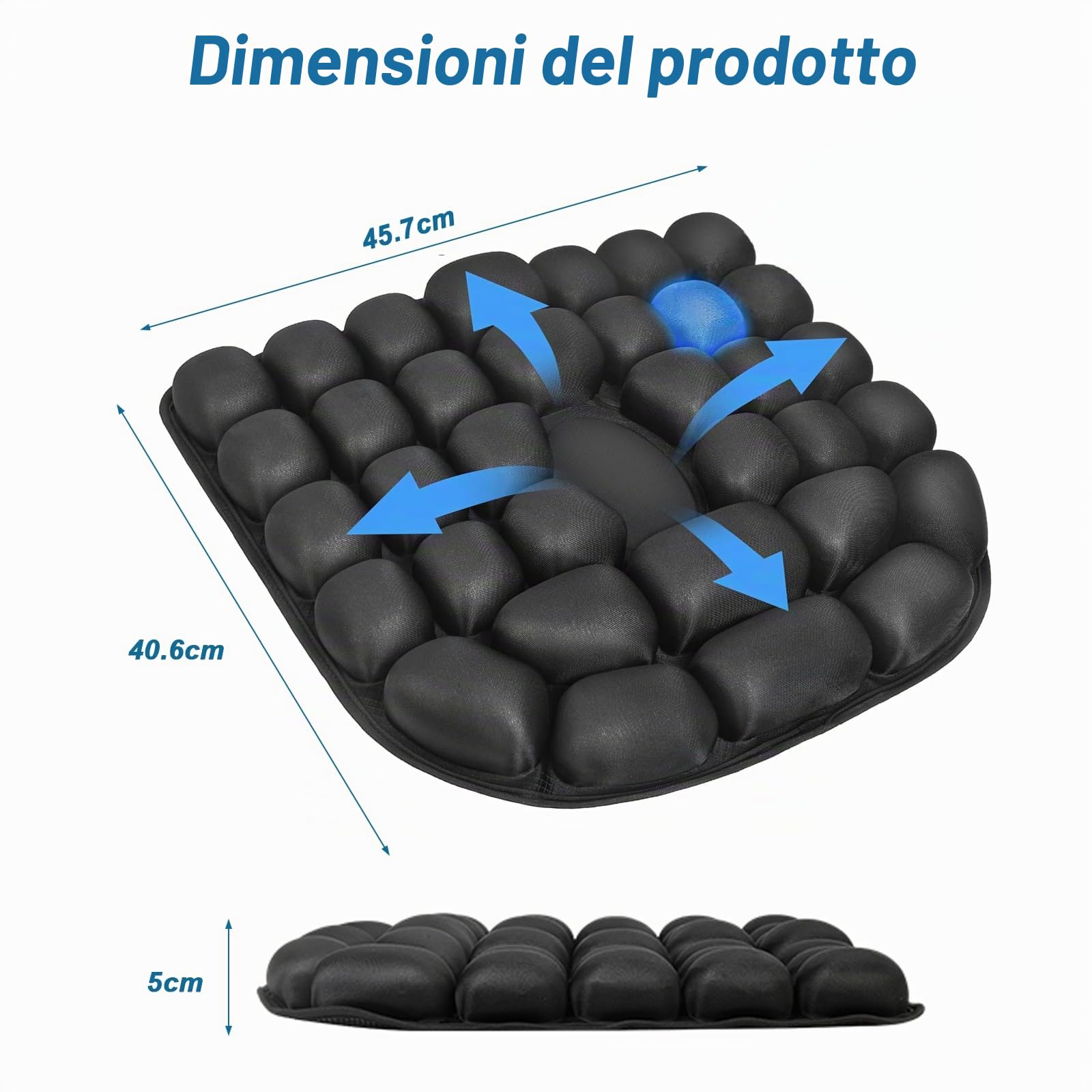 Cuscino Antidecubito, Cuscino per Sedia a Rotelle Gonfiabile con Celle d'Aria 3D per Sollievo da Pressione e Dolore, per Ufficio, Auto, Poltrona, Viaggio (45x40cm, Nero)