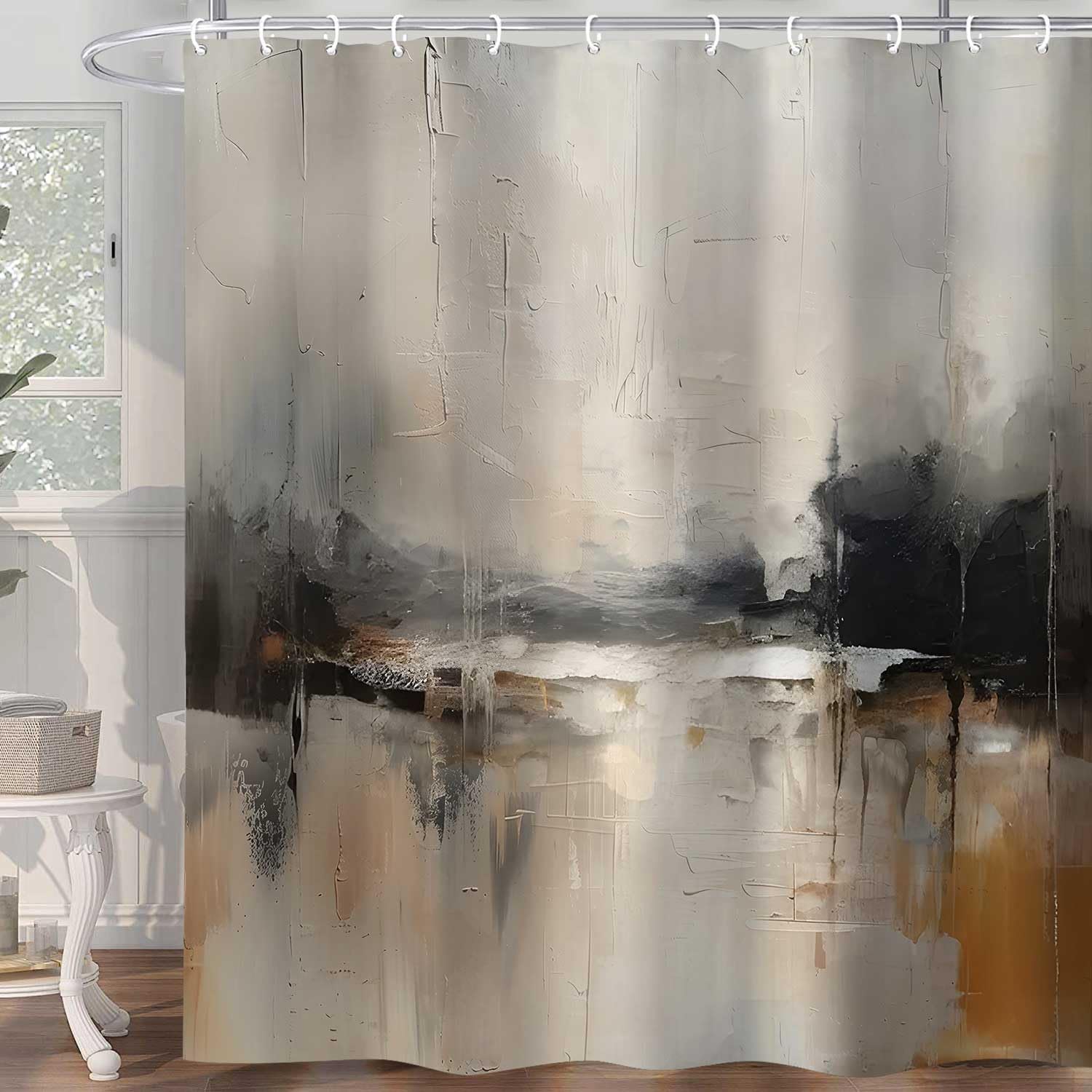 Oil Painting Abstract Shower Curtain for Bathroom, Brown