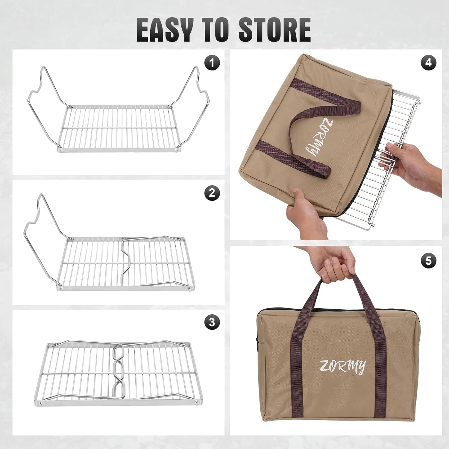 ZORMY 13" Folding Campfire Grill, 304 Stainless Steel Firepit Grill Grate, Heavy Duty Portable Camping Grill with Carrying Bag, Gas BBQ Grill Grate for Backpacking, Hiking, Picnics (Medium)