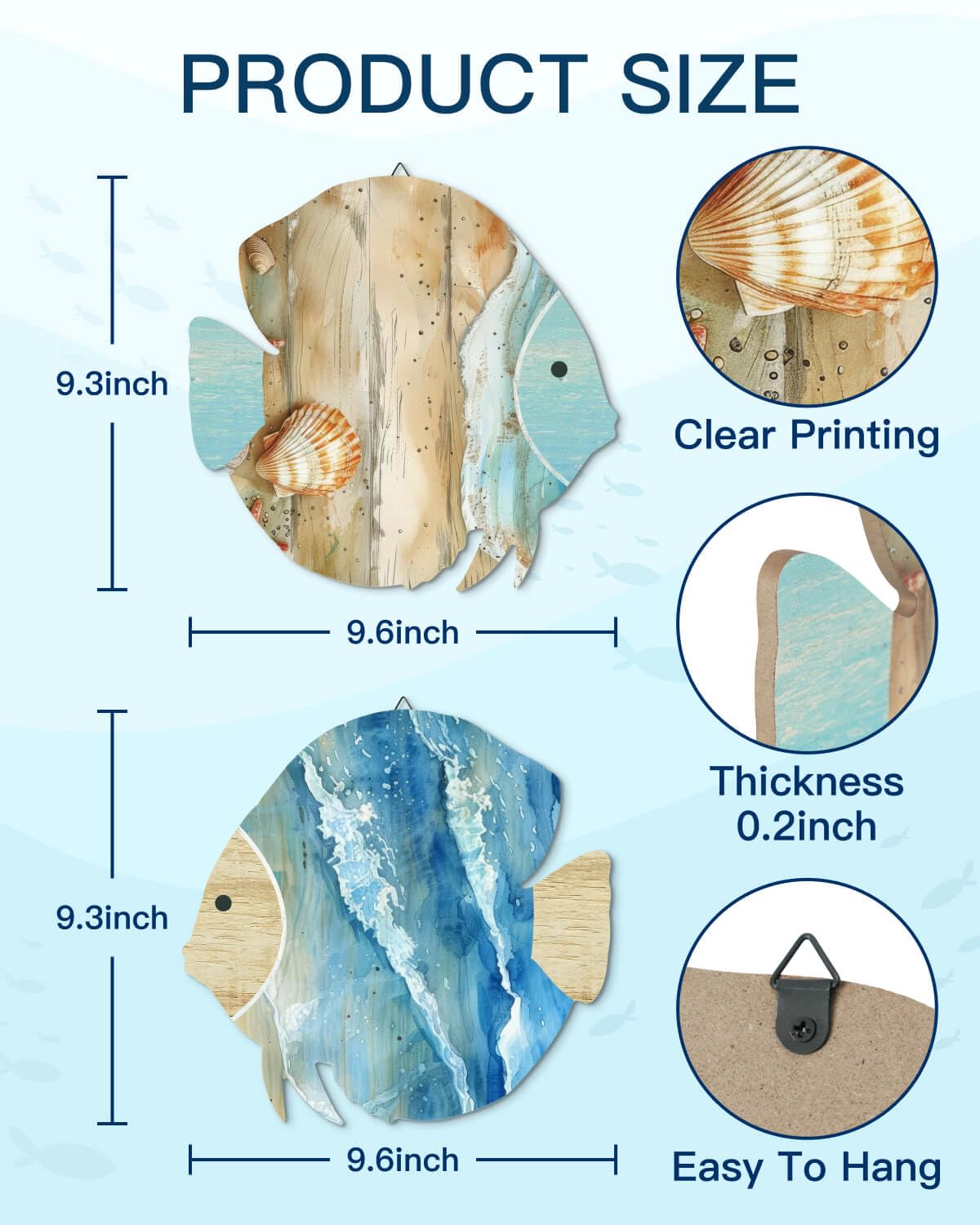 Decor Wood Fish Wall Decor 2pcs Rustic Beach House Wall Decor Coastal Lake Themed Home Decor Wood Hanging Nautical Decor For Bathroom, Lake House, Beach House Decor - Gallery view