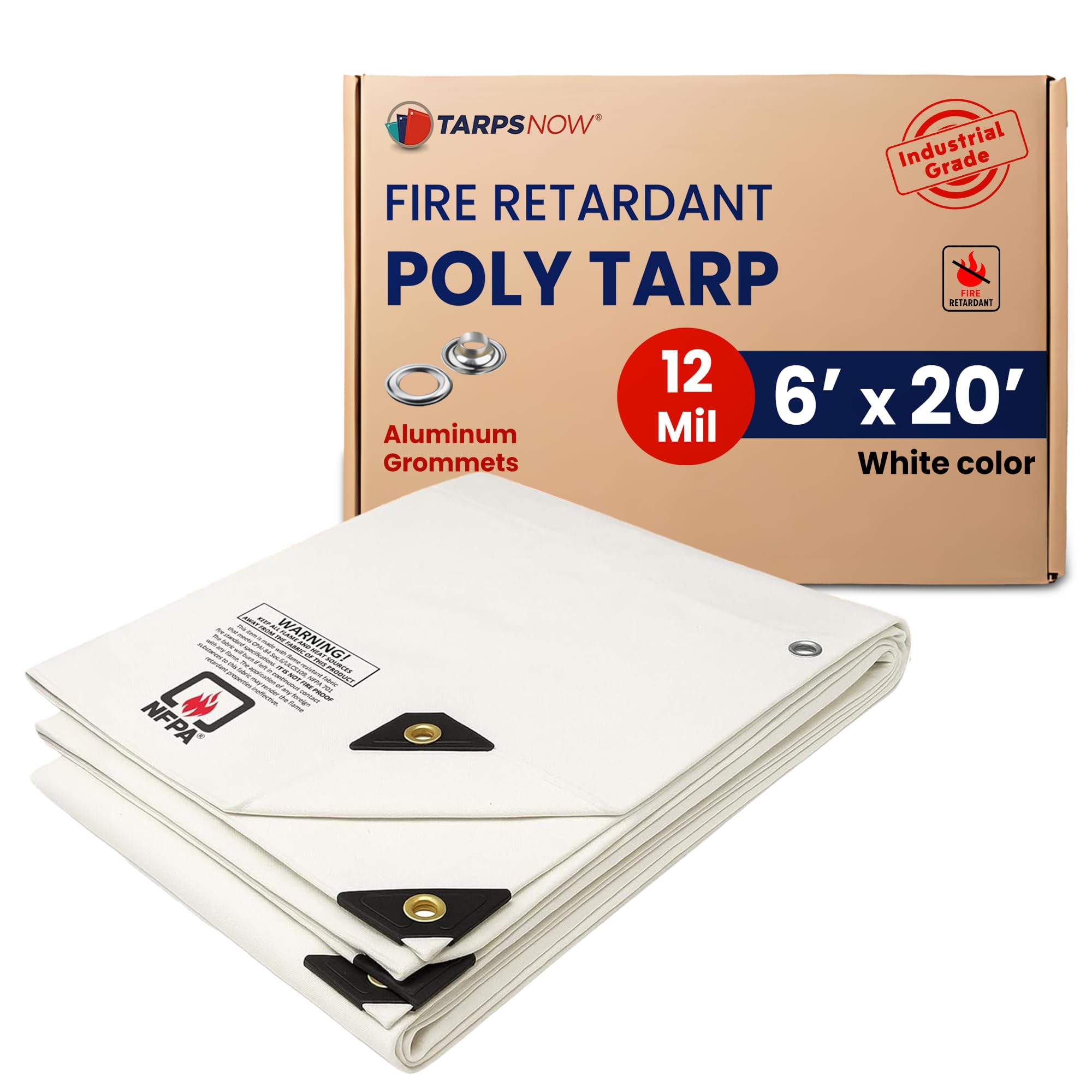 Tarps Now 6x20 Feet Fire Retardant Poly Tarp |12 MIL Heavy Duty