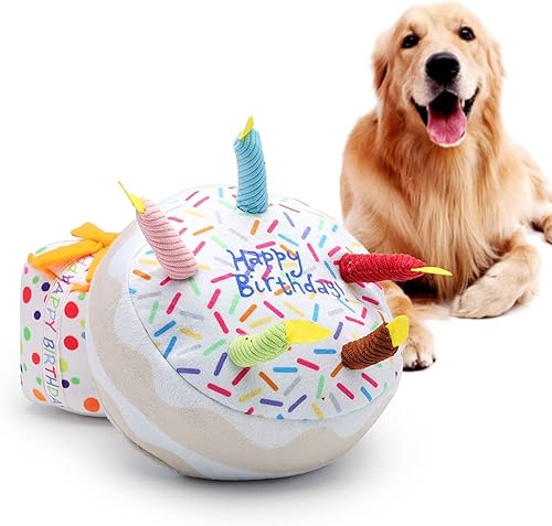 Miniatura 5 de Juguetes para perros y gatos pastel de feliz cumpleaños juguete para mascotas acogedor peluche de algodón masticable velas coloridas para mascotas