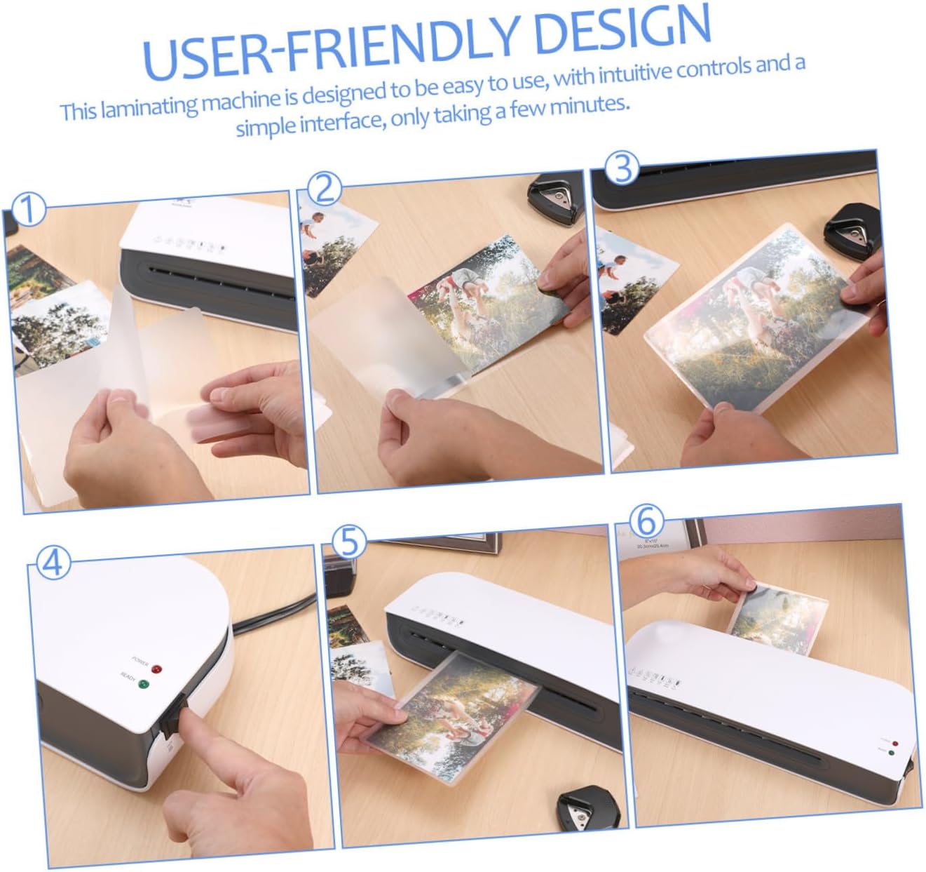 Fast Warm-up Thermal Laminator with Corner Rounder Compact Photo Film Laminating Machine for Home Office Portable Personal Laminator for Documents and Artwork US Plug