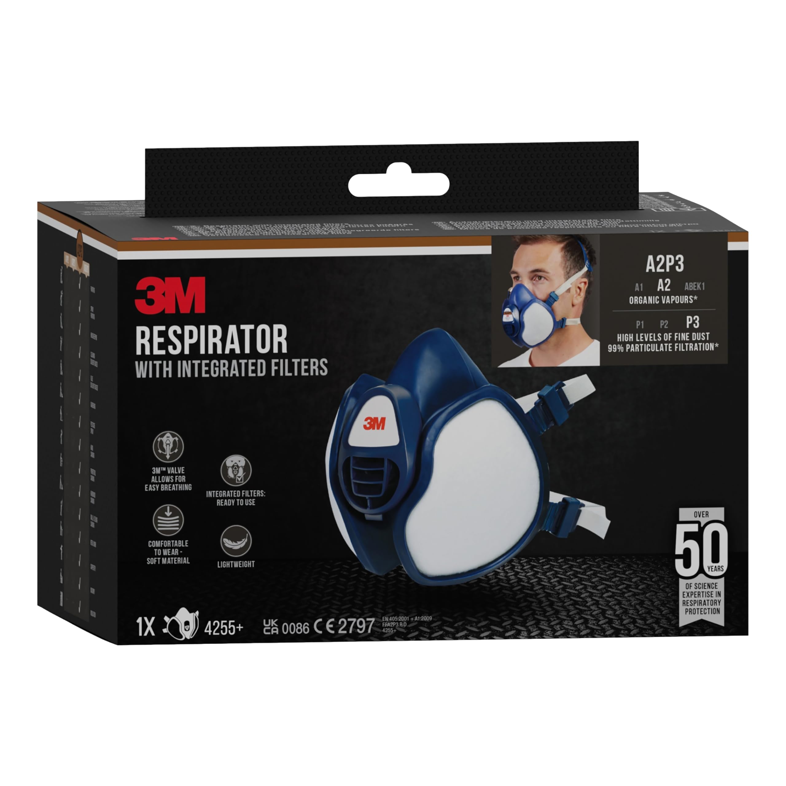 3M Respirateur avec filtres intégrés 4255+, Vapeurs organiques A2P3