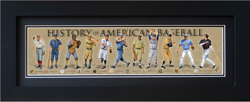 History of American Baseball Framed Posters & Prints | Historical MLB Wall Art Gifts & Bedroom Decor Poster for Sports Enthusiast & Vintage Artwork Collectors | Iconic Timeline & Fan Print for Kids