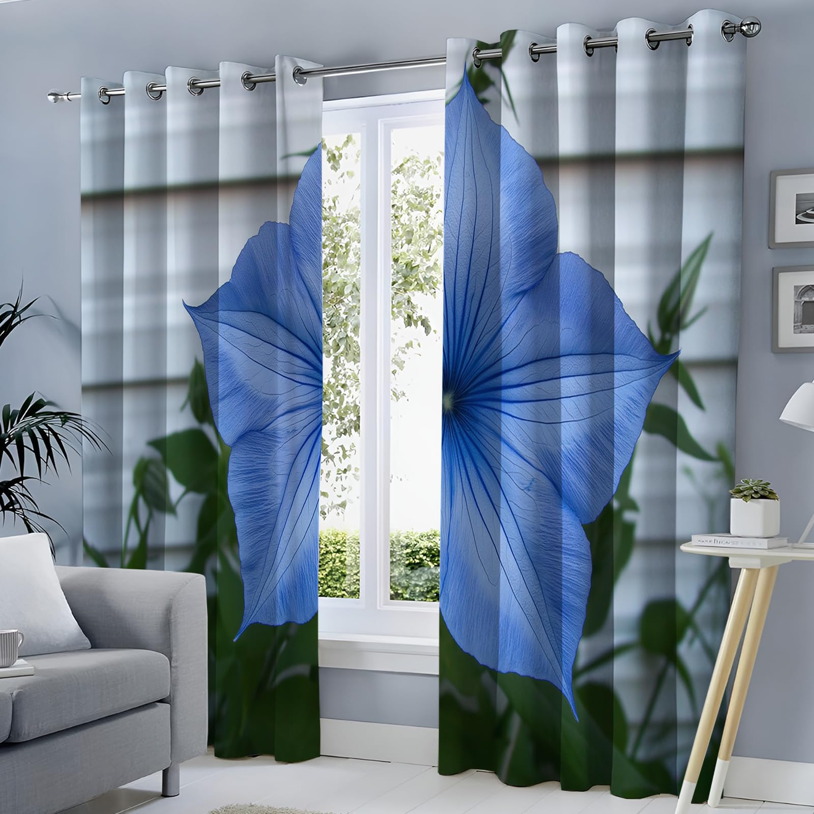 Tende,Blu Fiori Di Palloncini Da Parete-Piante A Foglia Verde,Casa Arredamento Elemento Distintivo Due Pannelli Set,140L X 280A cm (2 Pannelli),Tende Oscurante Finestra Camera da Letto Salotto
