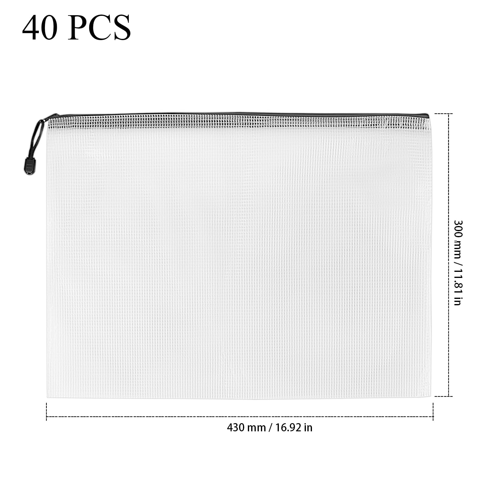 ZEONHAK 40PCS A3 Black Zip Wallets, 43x30cm 43x30cm Plastic Zipper Mesh Pocket for Office, Travel - Image 2