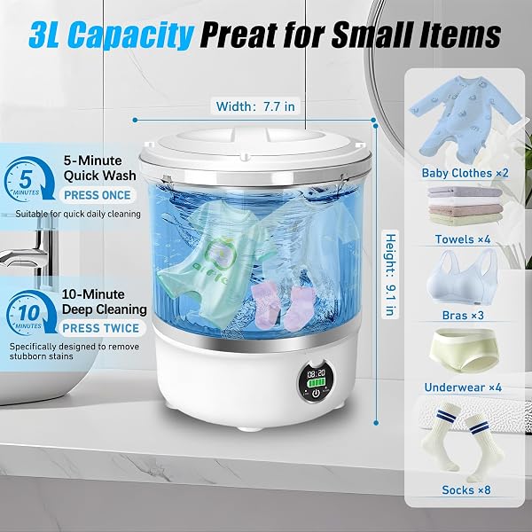 Portable Mini Washing Machine,Upgrade Blue Light,3L Capacity Underwear Washing Machine,Deeply Clean Underwear,Baby Clothing & Small Items of Clothing,Mini Washer Suitable for Family,Hotel,Camping - 3