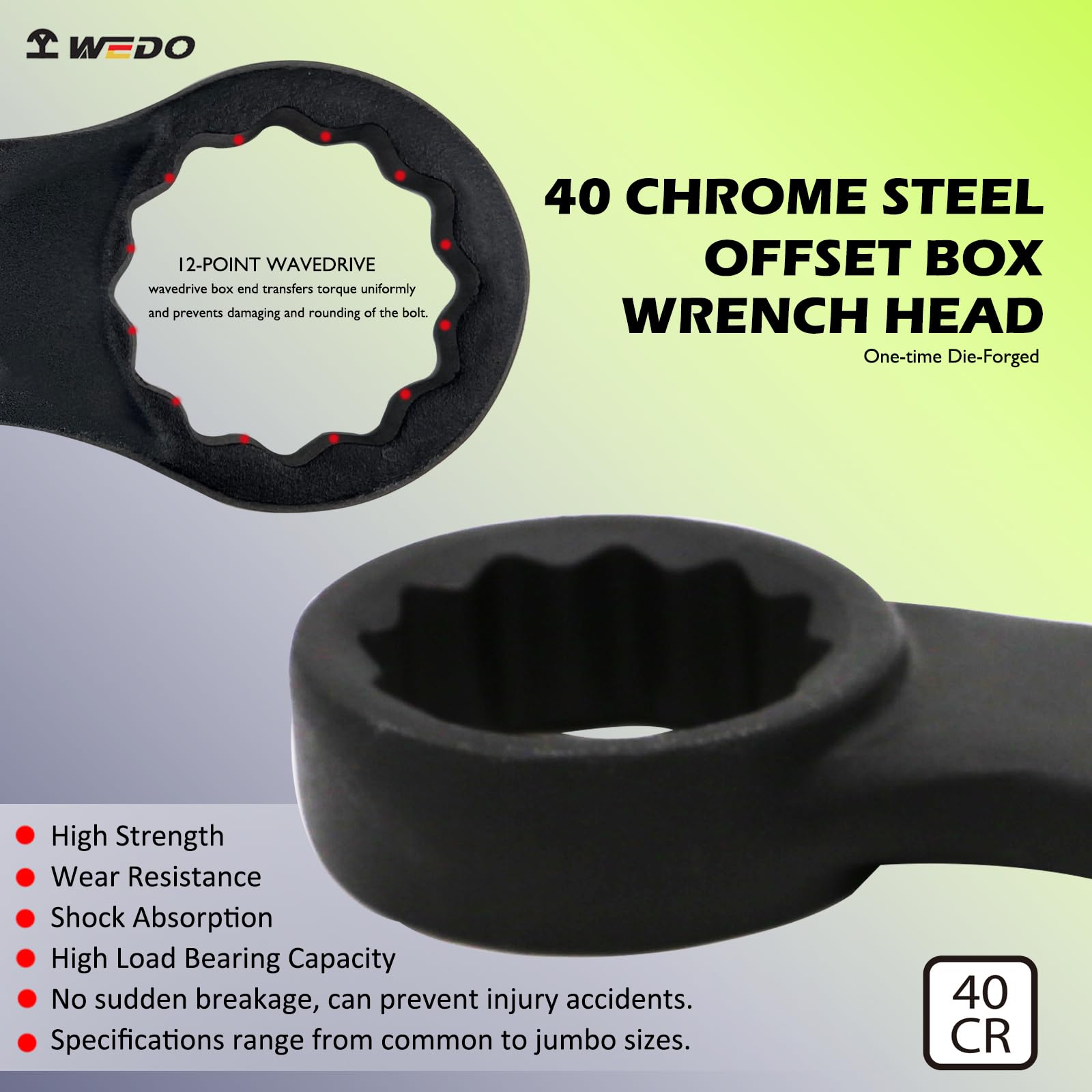 WEDO Llave Estriada Acodada 75mm,Cabeza doblada,forjada de una sola vez, par fuerte,alta resistencia,resistencia al desgaste, Llave Estrella Acodada,acero cromado 40,Largo 510mm