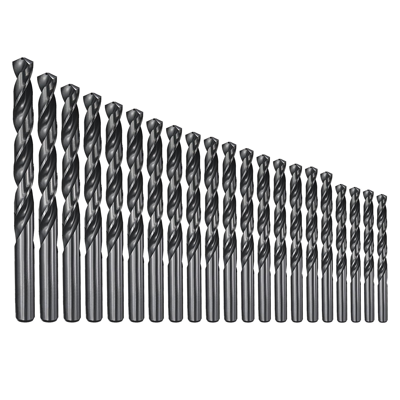 21-Pack M2 HSS Drill Bit Set, 1/16" to 3/8" Jobber Length Straight Shank Twist Bits, 135° Split Point Black Oxide Bits for Metal, Steel, Wood, Plastic