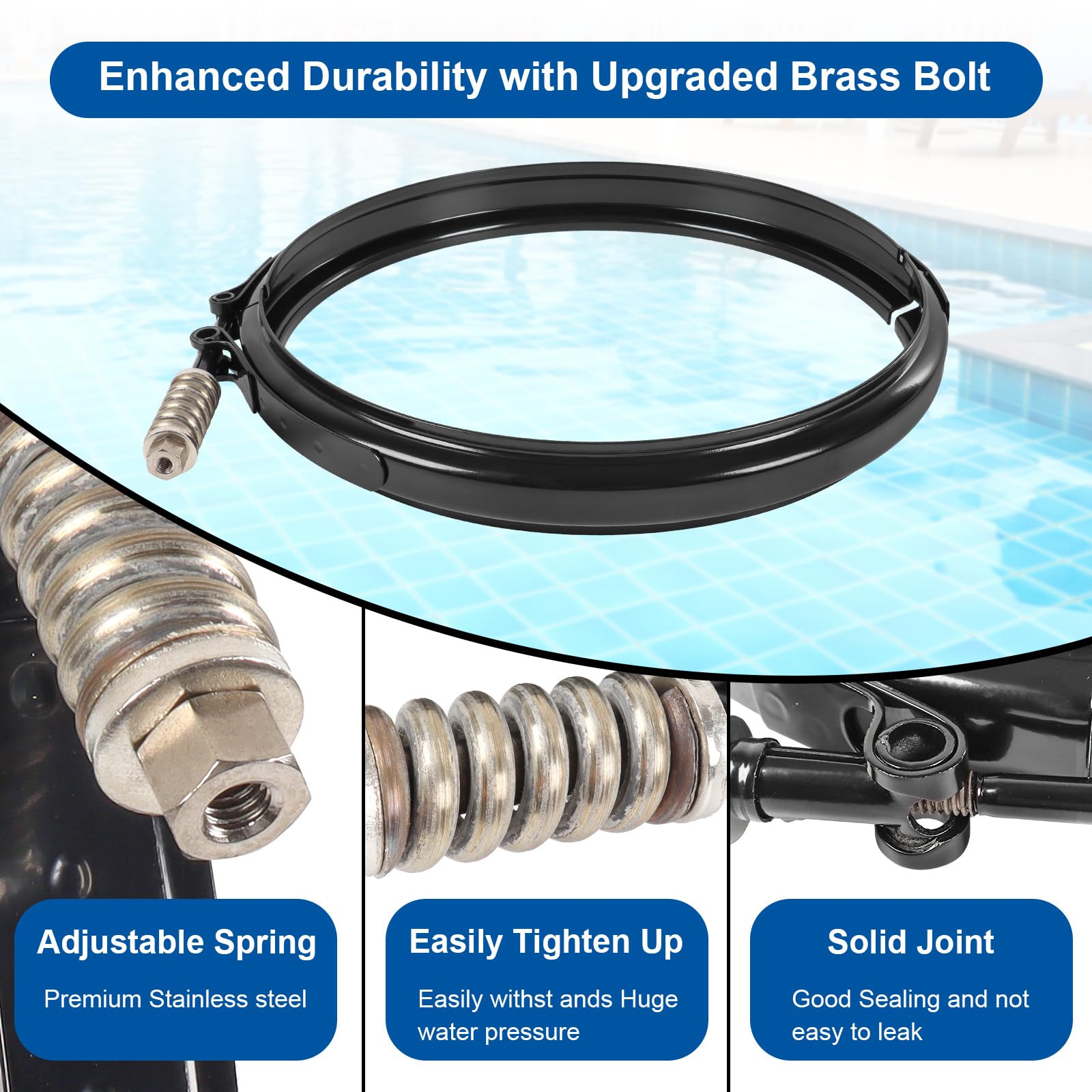 190003 Kit de serrage de contrôle de tension de rechange pour Pentair FNS | Clean & Clear Plus, joint de filtre de piscine Quad DE avec kit de serrage en acier inoxydable durable empêche les fuites et