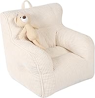 MOMCAYWEX Kids Bean Bag Chair with Plush Hanging Bear - Comfy Toddler Seat for Boys & Girls, Beige Foam Filled Lounger