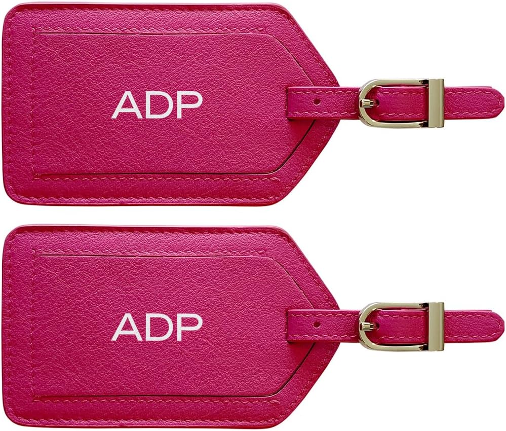 Personalized Monogrammed Leather Luggage Tags - 2 Pack