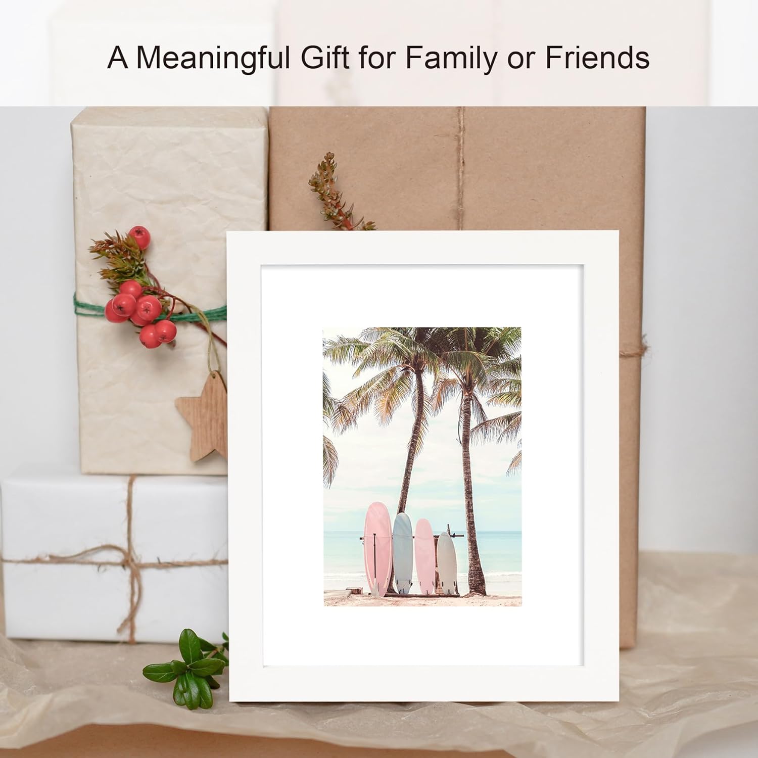 Hongkee 8x10 Picture Frame (4 Pack, White) Made of Real Glass and Wooden Frame - Display Pictures 5x7 with Mat or 8x10 Without Mat, 8 by 10 Photo Frames TableTop Display and Wall Mounting