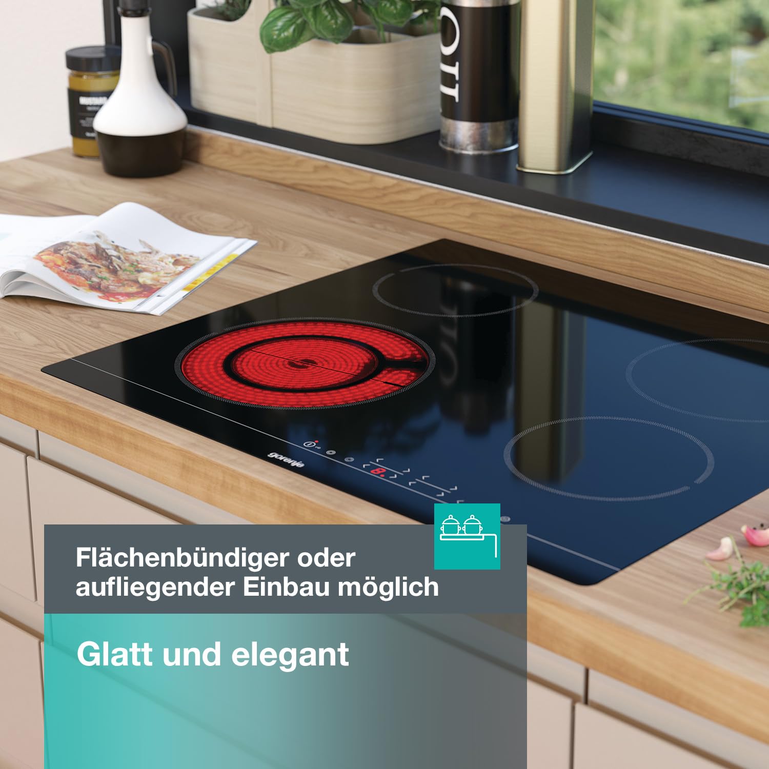 Gorenje Einbaubackofen-Set Jump Set Aqua/C mit Kochfeld ECT641BSC und Backofen BO6735E02BK 77L Pizzamode 300°C PerfectGrill EcoClean-Email Glaskeramik schwarz