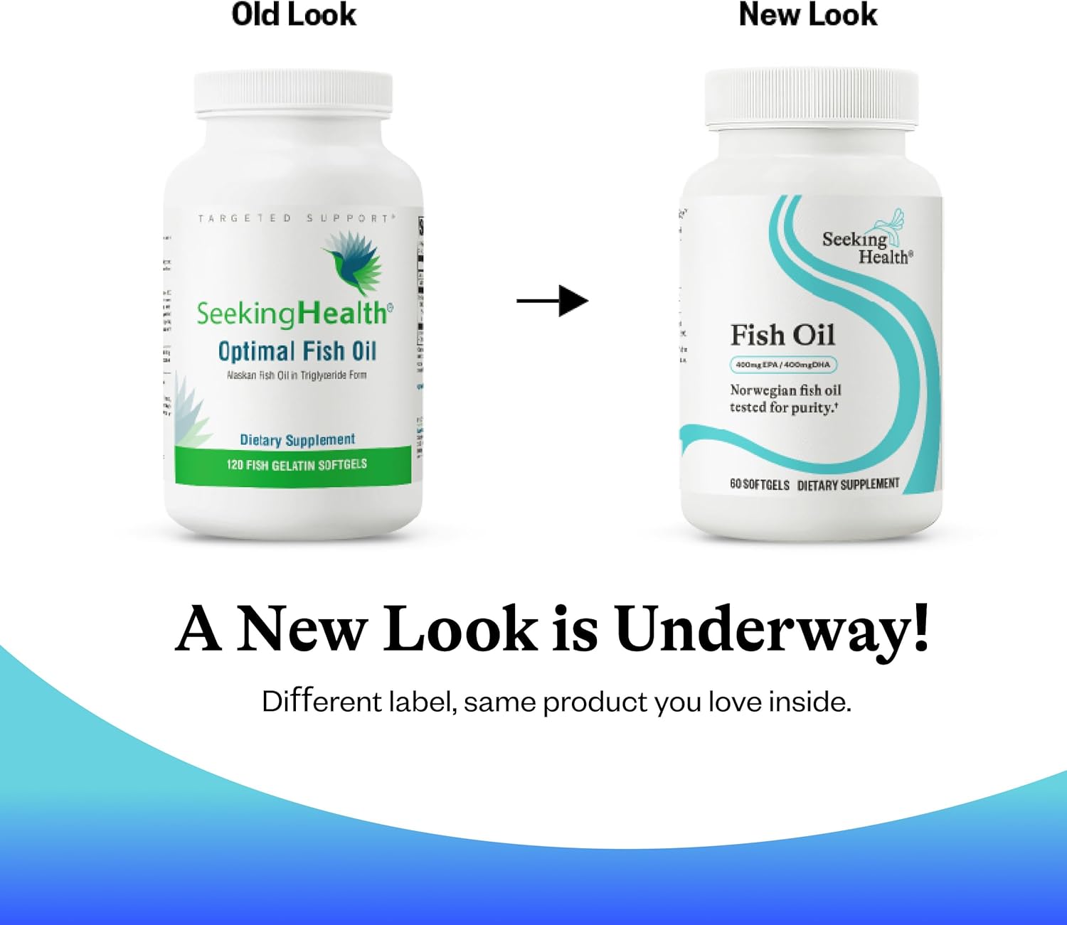 Seeking Health Fish Oil 400mg EPA / 400mg DHA Norwegian Fish Oil Tested for Purity. 60 Softgels