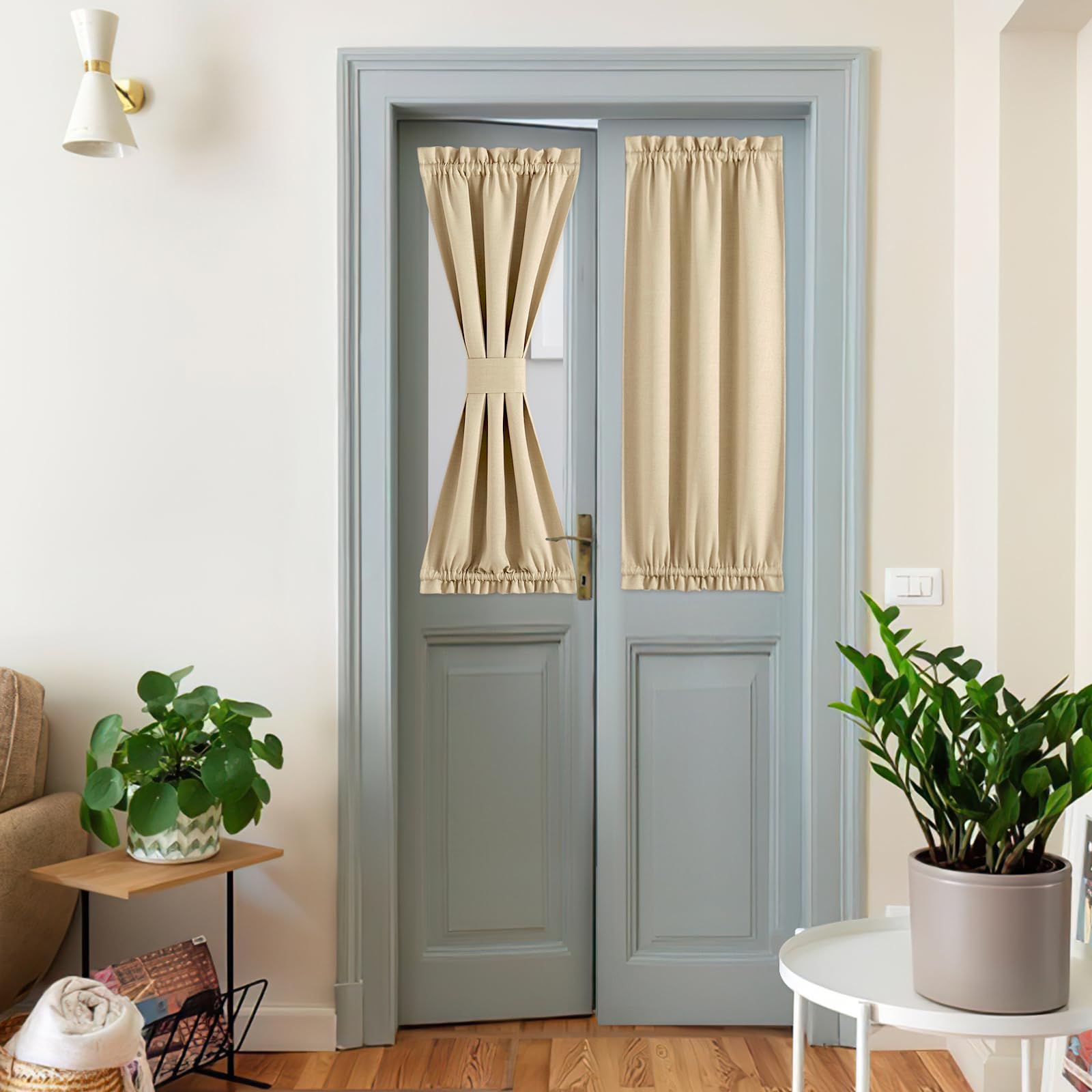 NICETOWN French Door Curtains for Small Window, Rod Pocket Short Front Sidelight Curtain, Thermal Insulated Kitchen Door Covering Small for Bathroom, 1 Panel (Oatmeal, 25 inch x 40 inch)