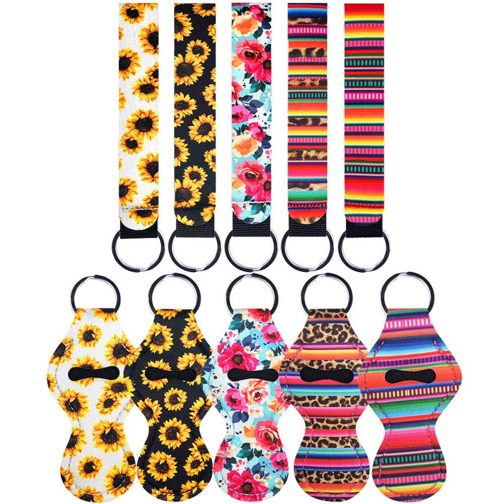5 Pairs Vibrant Chapstick Holder Keychains, Neoprene Lipstick Holder Keychain Protective Cases with 