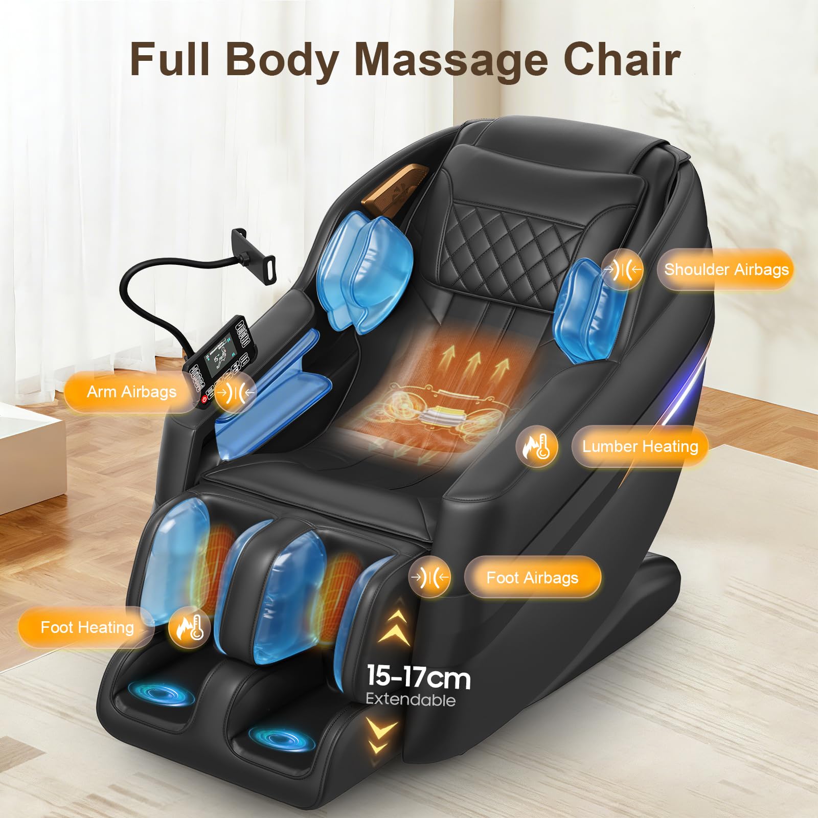 FURNIMAT Sillón de Masaje 3D, sillón de Masaje Corporal Completo SL-Track, 8 airbags, calefacción en piernas y Cintura, Control por Voz con IA y Altavoz Bluetooth, Gravedad Cero
