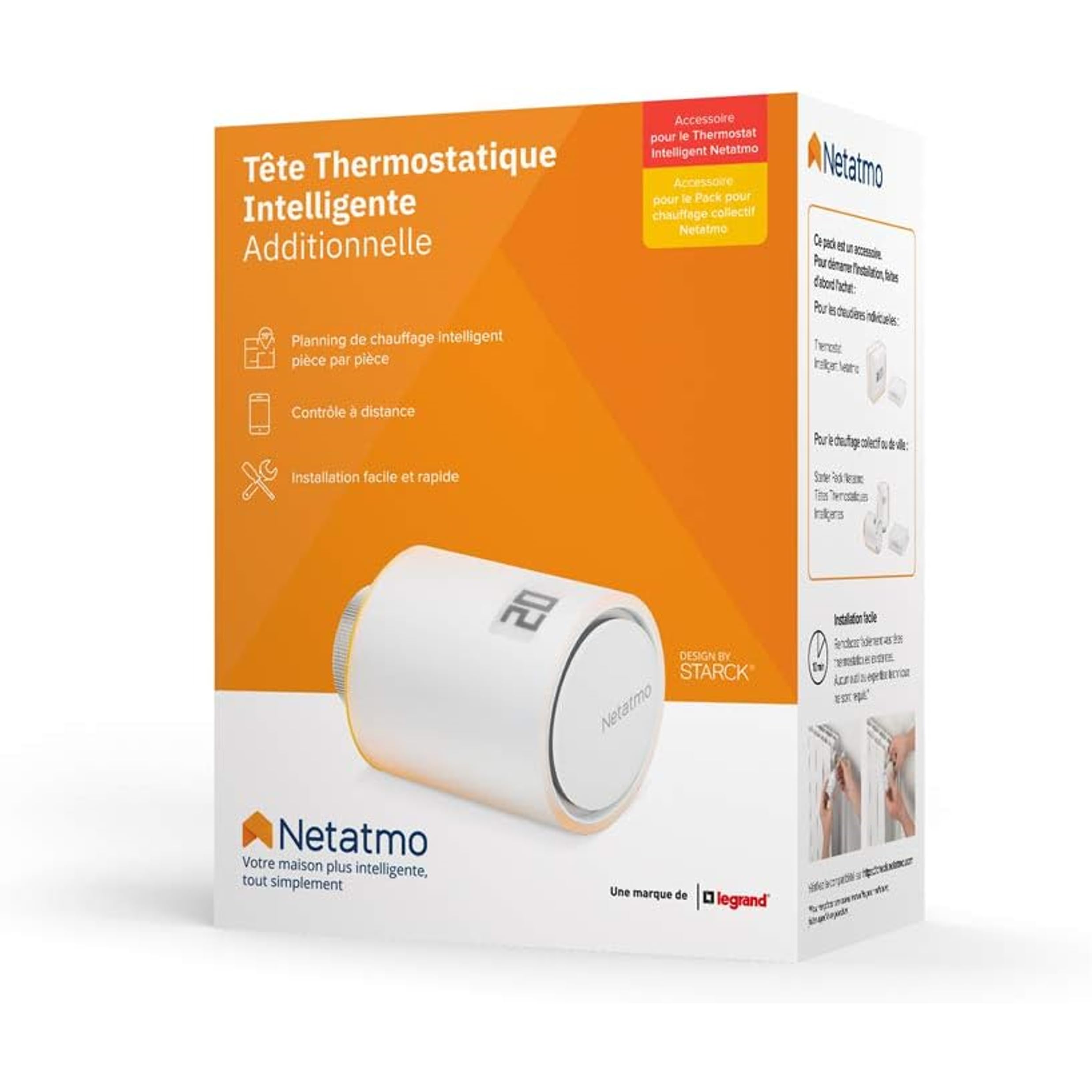 Netatmo Tête Thermostatique Connectée et Intelligente - Accessoire pour Le Thermostat Intelligent et pour Le Pack pour Chauffage collectif, NAV -FR