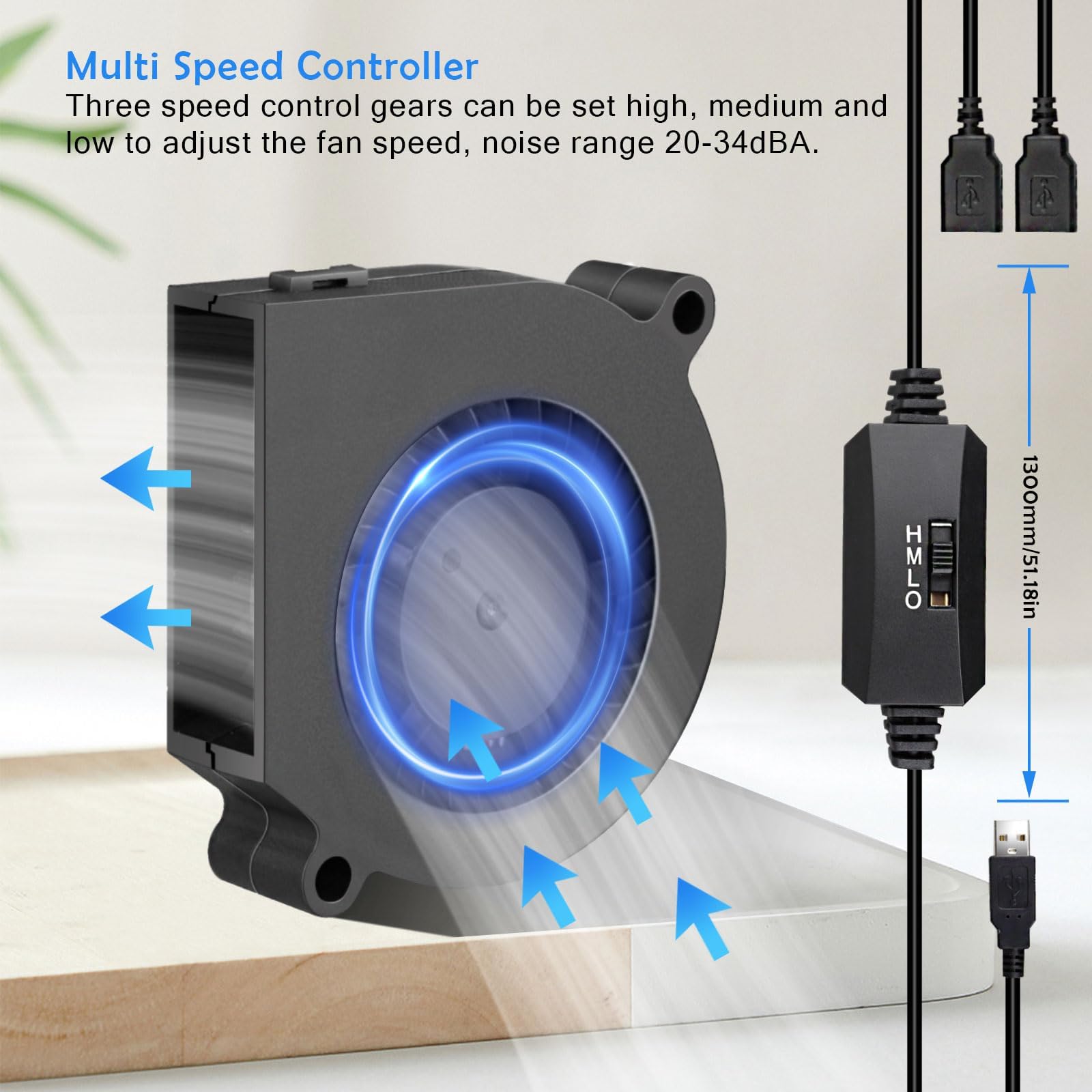 Wathai 60mm x 15mm Computer Case USB Blower Fan 5V with Variable Speed Controller for Receiver DVR PlayStation Xbox Computer Cabinet Cooling 2 Pack