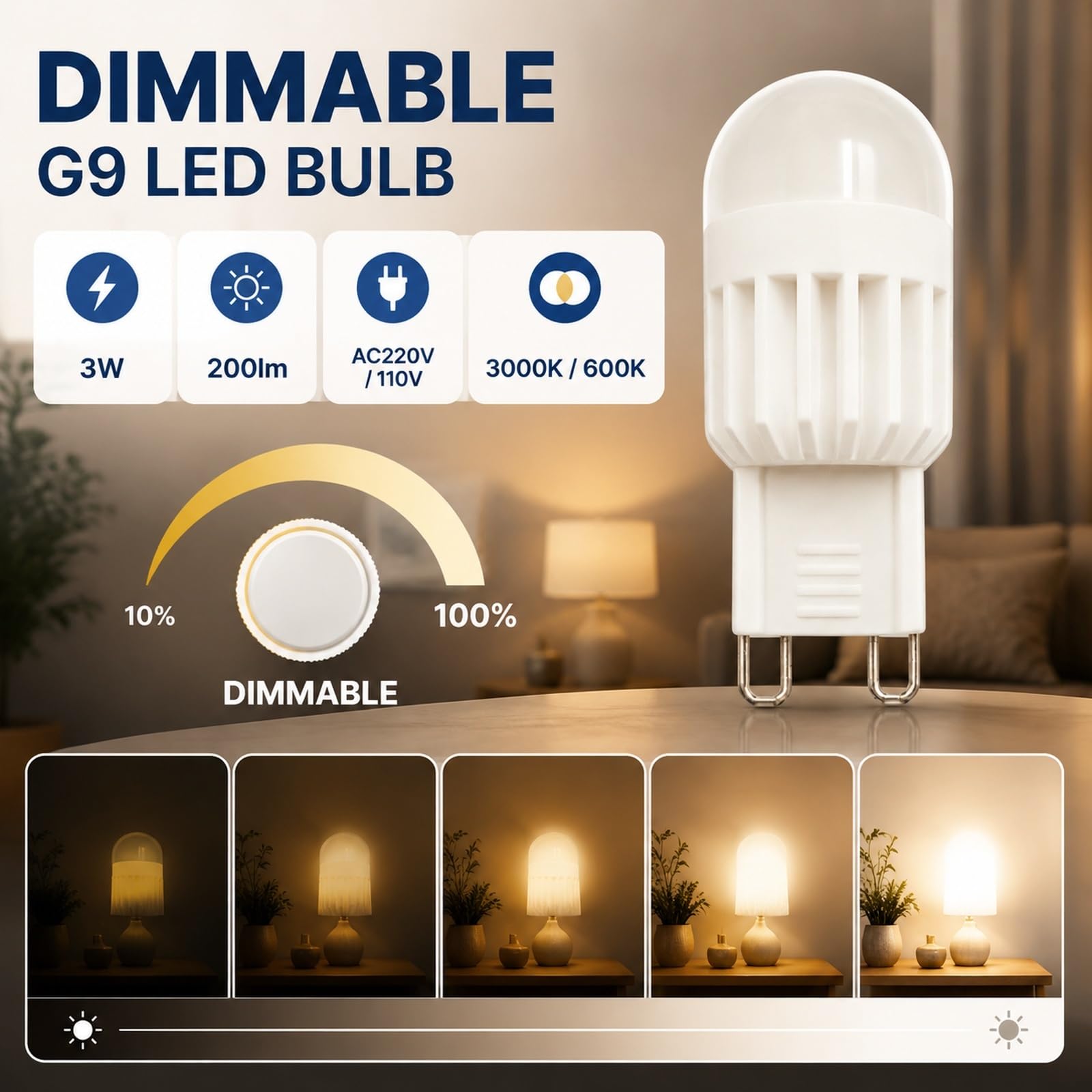 Lampade LED G9 Dimmerabili 3W Equivalente 18W Alogene,Bianco Freddo 6000K,Ra≥80,Lunga Durata,Risparmio,Lampadario Applique Corridoio Luce Interna,Confezione Da 5