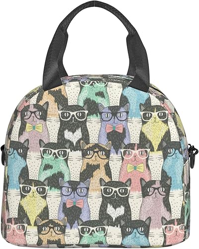 Miniatura 3 de Juoritu Hipster Cute Cats - Lonchera aislada con correas, lonchera para mujeres y hombres, bolsa impermeable para oficina y viajes