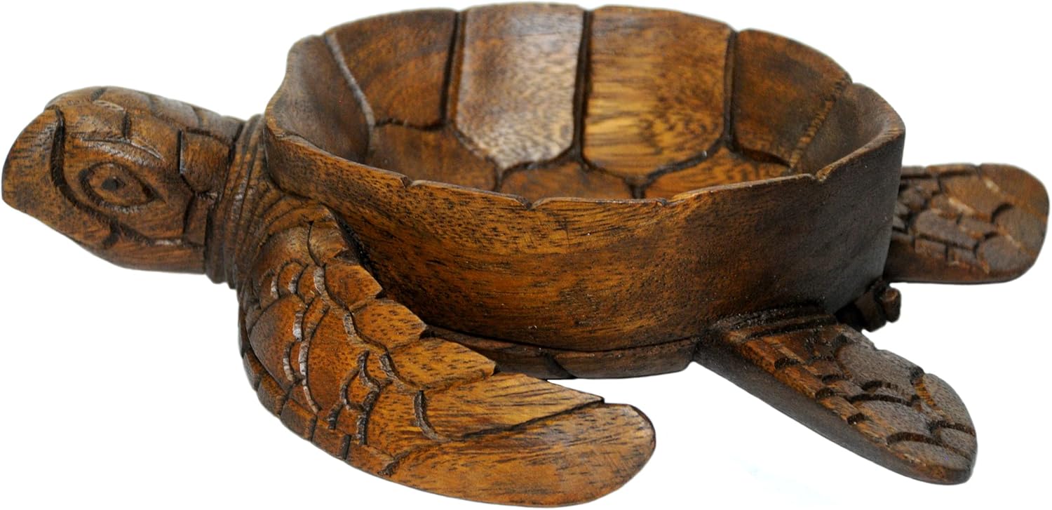 9" Hand Carved Wood Hawaiian Honu Sea Turtle Bowl w/Flippers