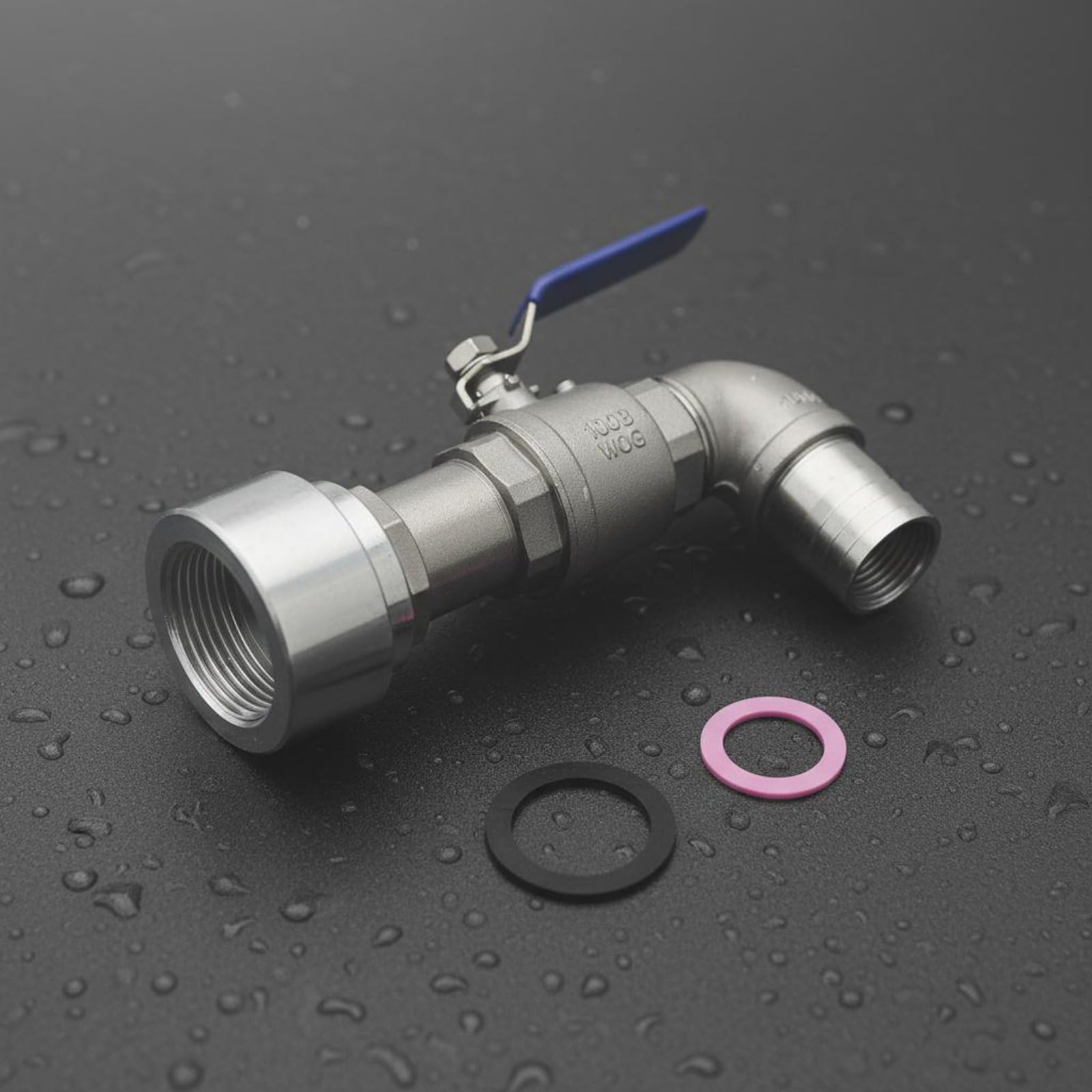 perfk Válvula Adaptadora de Aluminio Válvula de Tanque Adaptador de Contenedor con Rosca Estándar Acero Inoxidable y PVC Opcionales Adecuada para, 48MM, Acero Inox 45°