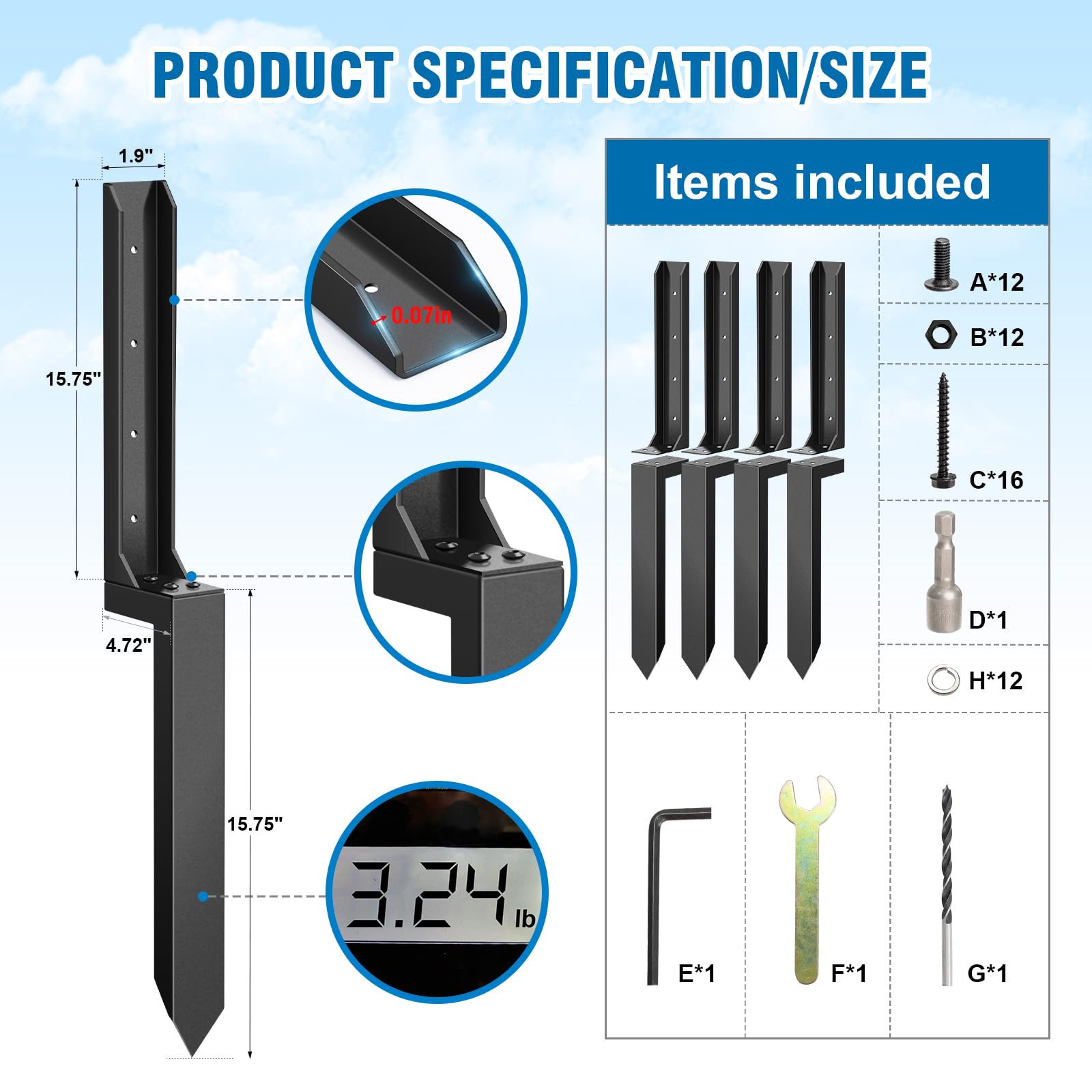 VEVOR KIT DE Réparation De Poteau De Clôture Piquets D'ancrage 2 Pcs 51 X 51 Mm EUR 39,59