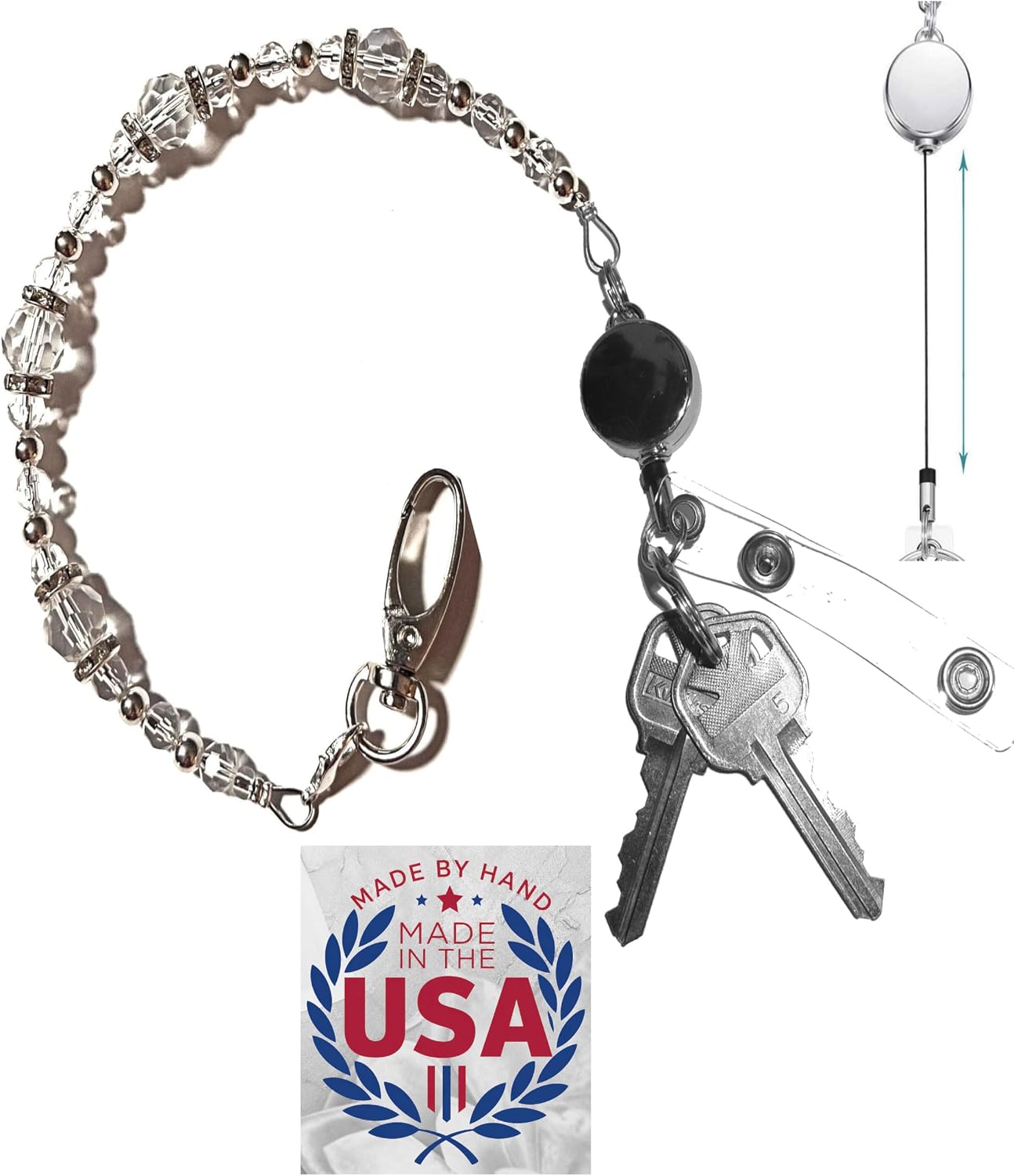 Hidden Hollow Beads Key Keeper, Finder Chain 12" Women's Hand Beaded USA Purse Handbag Holder Wallet Organizer Accessory Gift