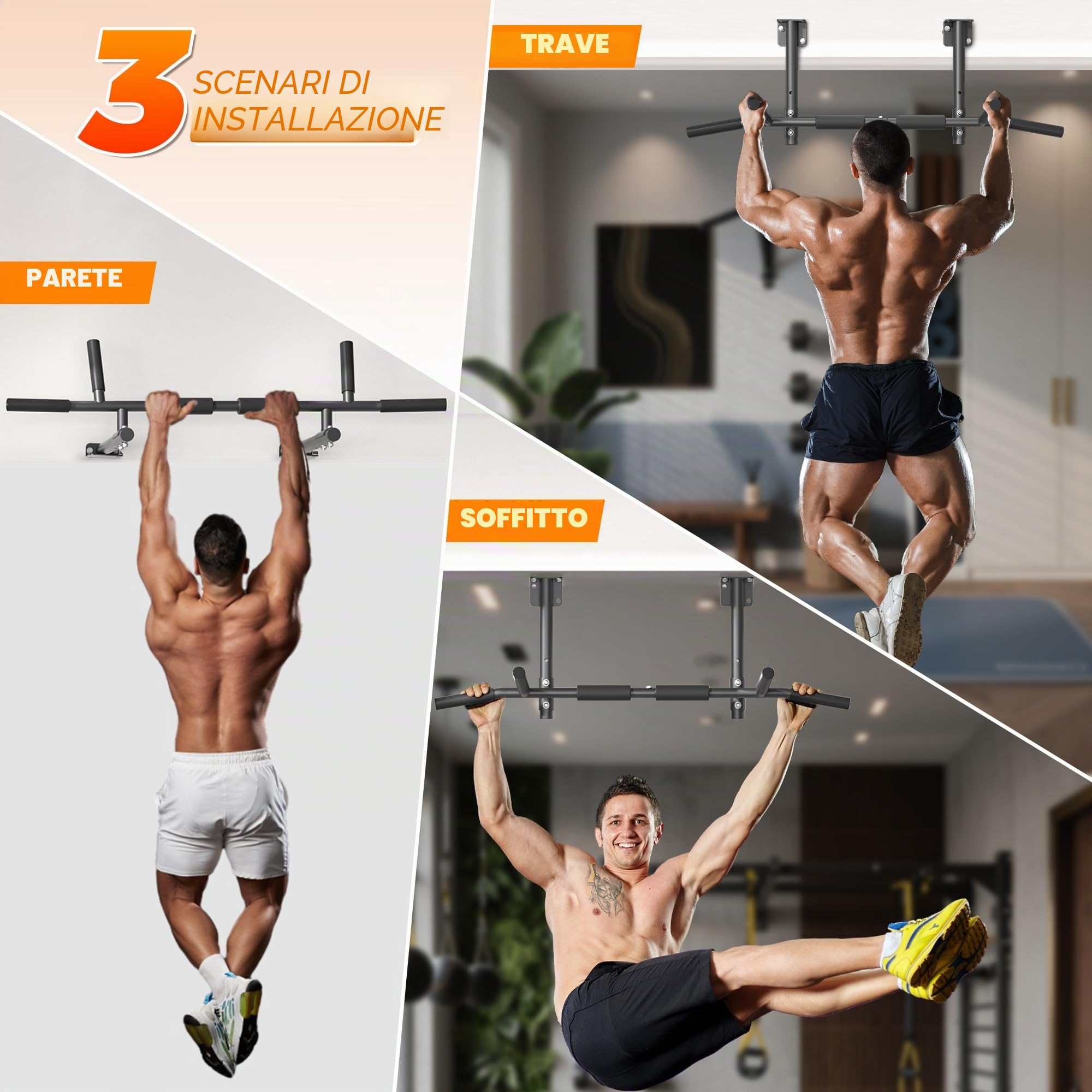 ONETWOFIT Barra per trazioni, montaggio a parete, montaggio a soffitto, 3 in 1, Heavy Duty per allenamento indoor Home Gym (carico massimo 200 kg)
