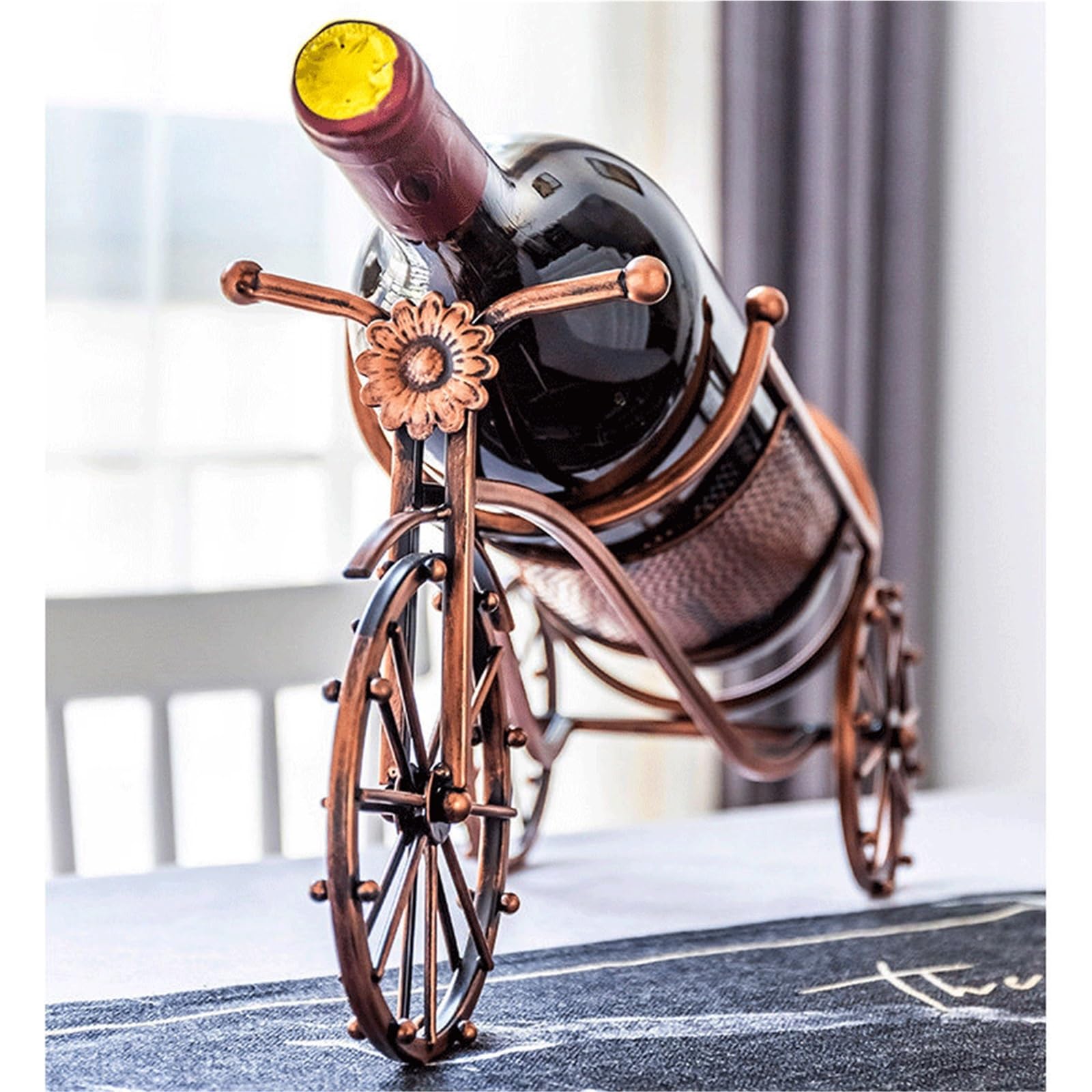 Uchwyt na wino Stojak na wino z kutego żelaza w stylu vintage, trójkołowy Kuchnia
