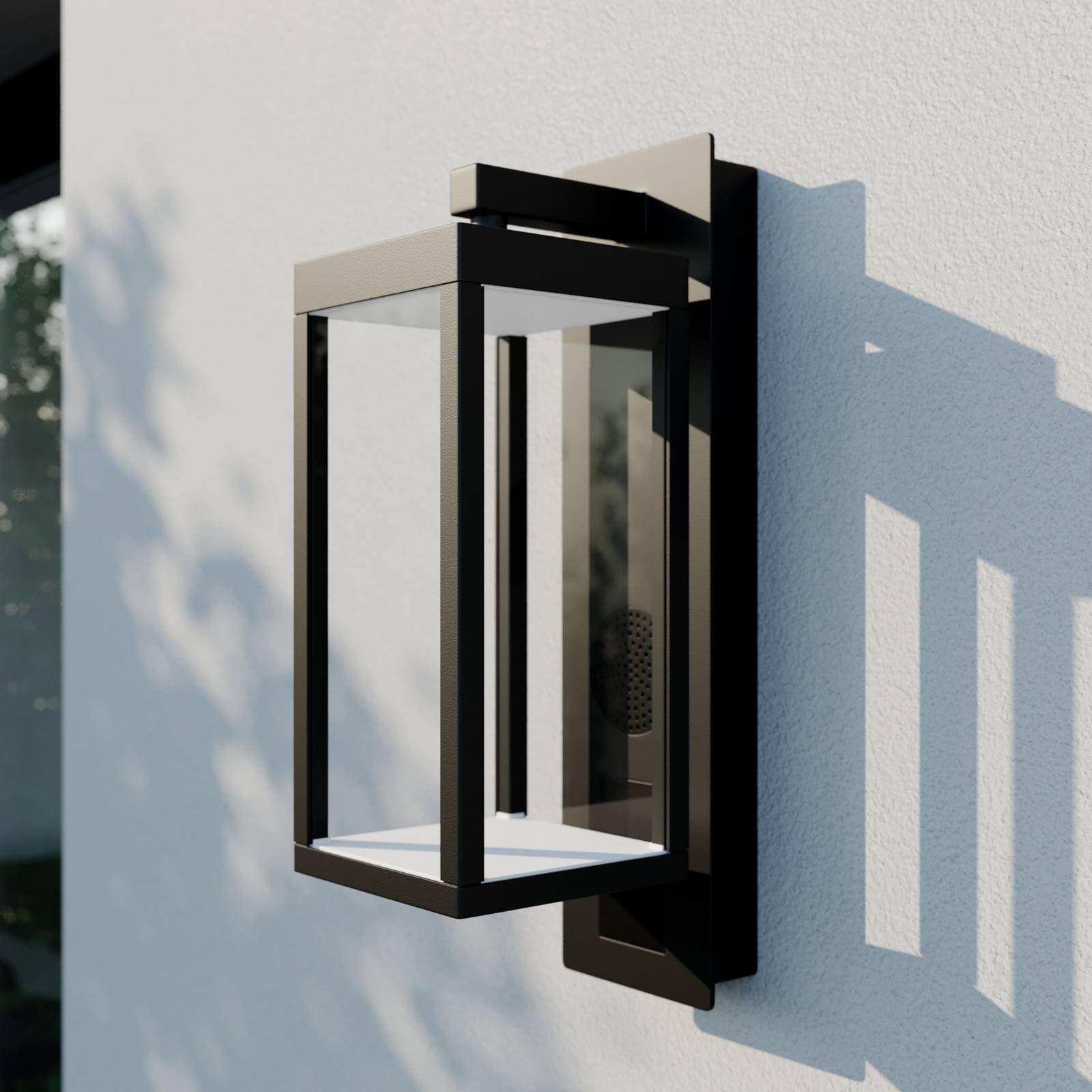 Lucande Lampada da Parete Esterno con Altoparlante Bluetooth, Luce per Portico Porta Ingresso Lanterna Esterni Antiruggine in Vetro Trasparente Impermeabile Alluminio Nero