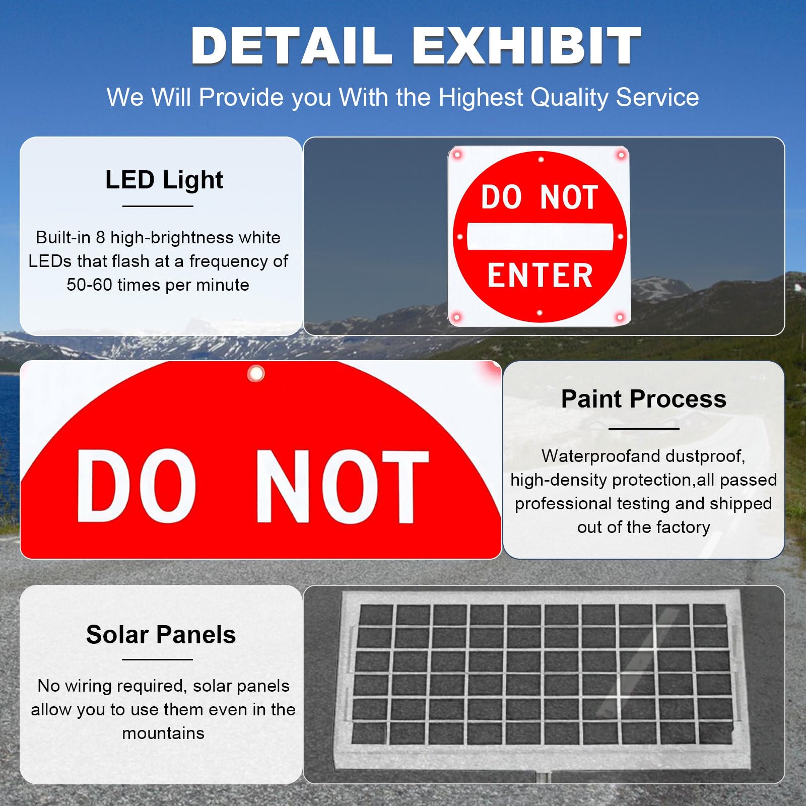 Cartello Solare Divieto di Accesso in Alluminio Rifrangente – 8 LED Ad Alta Potenza, Impermeabile Ip65, visibilità Giorno/Notte 0,8 Km, Ip65, Pellicola Rifrangente Grado Tecnico 30in