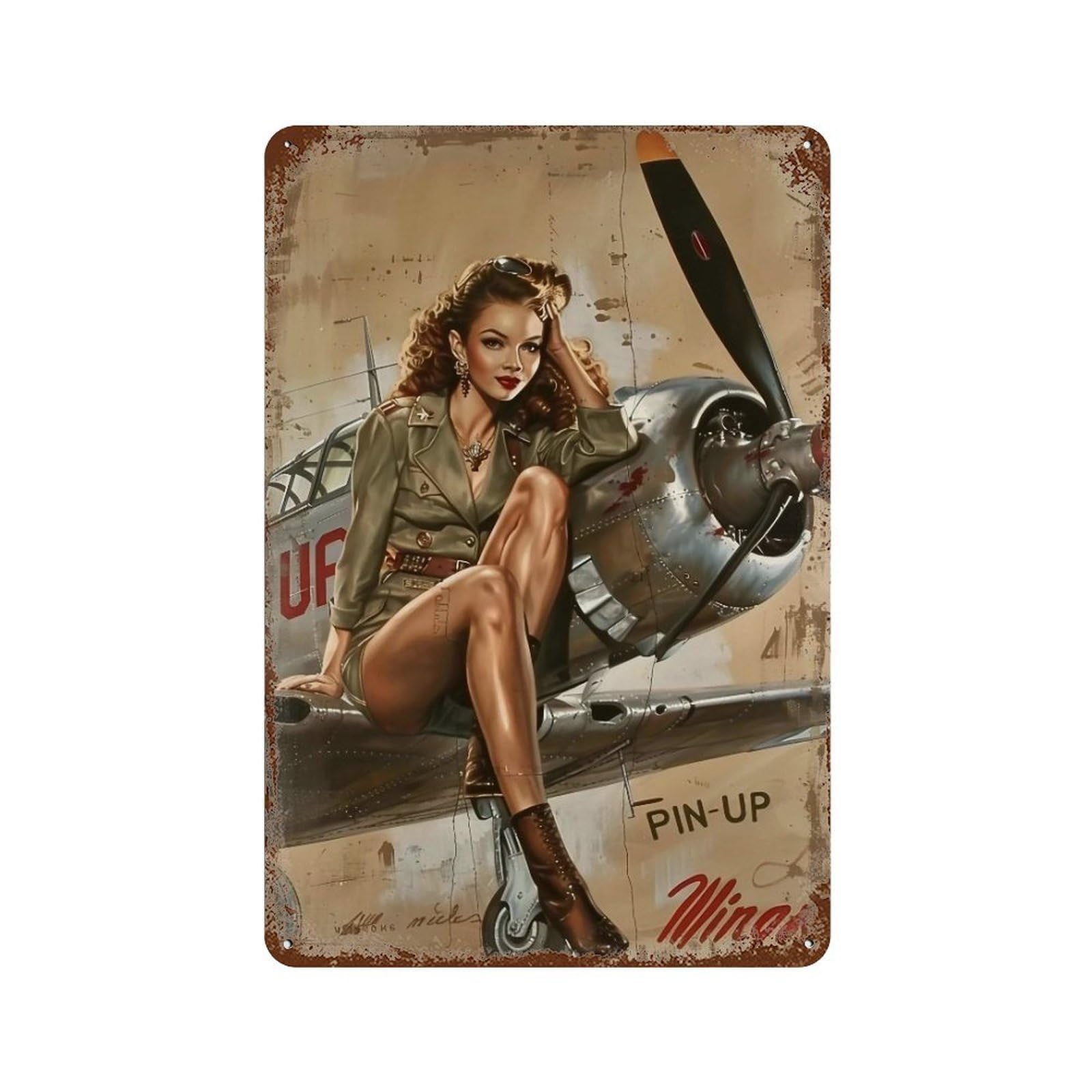 FHUYEURHRY WWII Pin Up Wings 01 Wall Decor Retro Iron Vintage Art Metal Tin Sign Poster Modern Home Cofffee Club Art Bar Shop Decorations Style 30x20cm