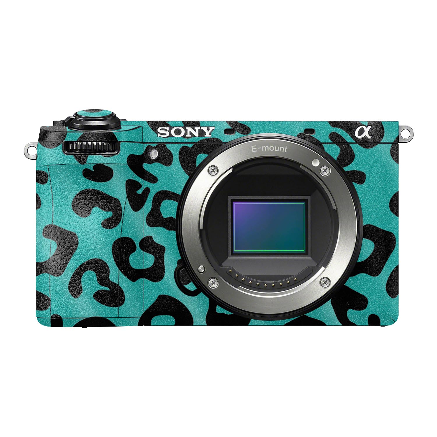 Glossy Glitter Camera Skin Compatible with Sony A6700 Mirrorless Camera (2023) - Teal Leopard - Premium 3M Vinyl Protective Wrap Decal Cover - Easy to Apply | Crafted in the USA by MightySkins
