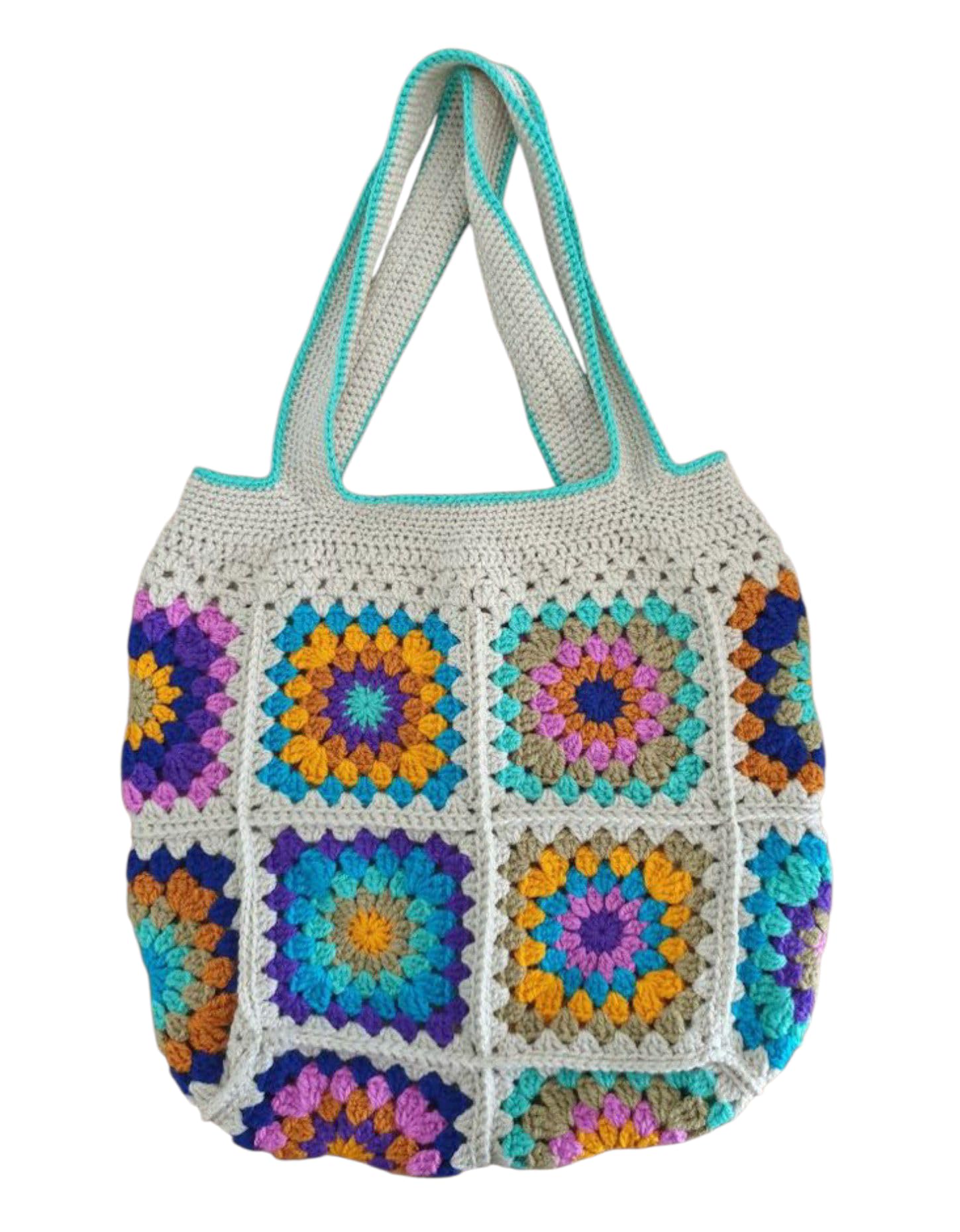 i.f.h Handmade Crochet Tote Bag for Women – Boho Granny Square Shoulder Bag, Multicolor Casual Purse, Spacious Eco-Friendly Handbag-picture-20