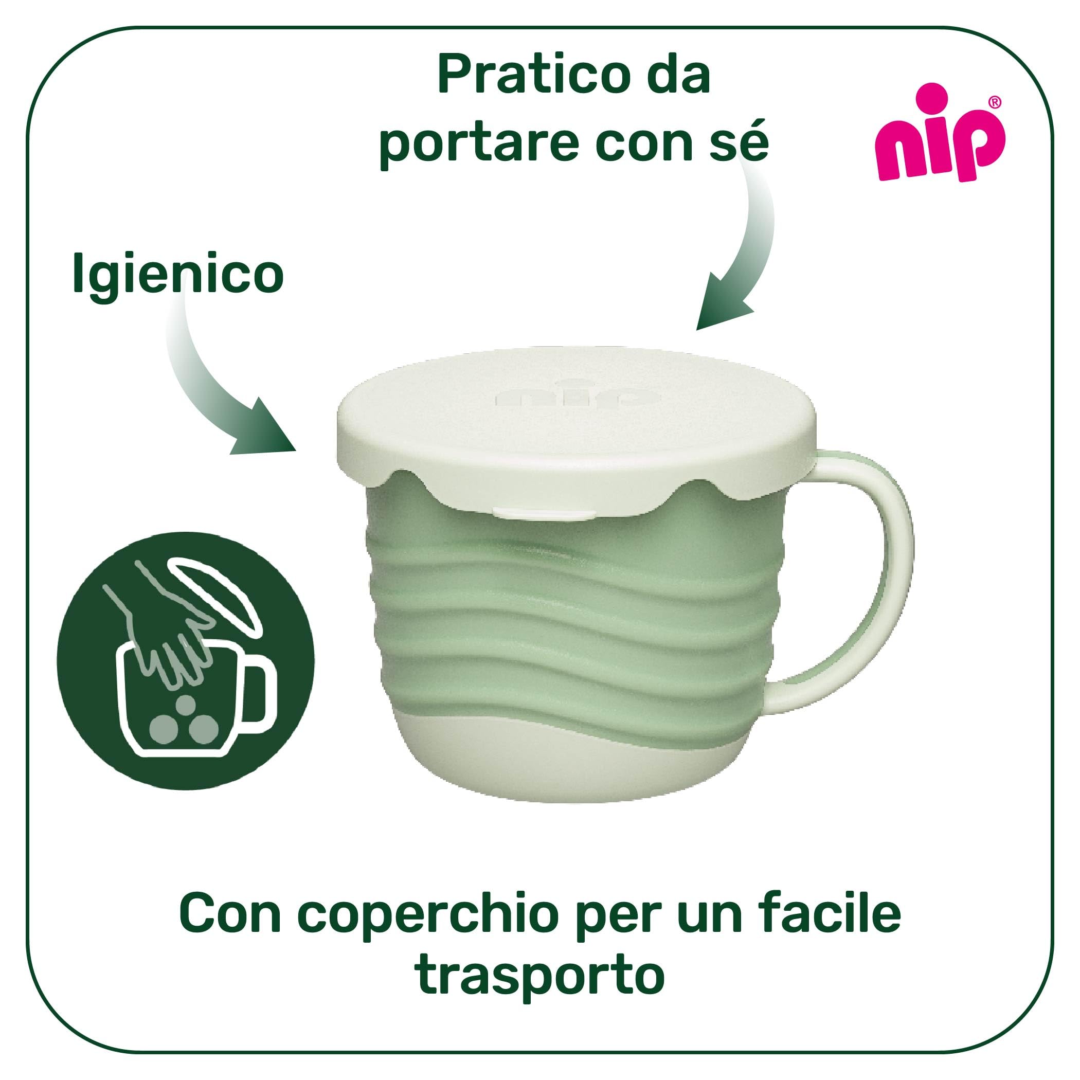 Snackbox 2in1 Bicchiere snack ergonomico 250 ml verde per bambini dai 9 mesi
