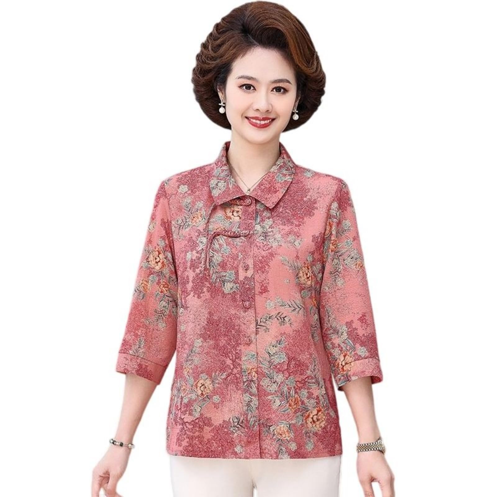 Traje de mujer antiarrugas de dos piezas con estampado floral sofisticado 7