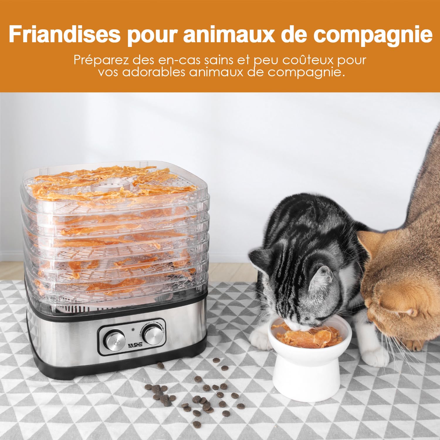 YASHE GGJ-261A Déshydrateur Alimentaire, 5 Plateaux Réglables en Hauteur, Contrôle de la Température de 35 à 70°C, Deshydrateur de 240 Watts pour Fruits et Légumes, Sans BPA