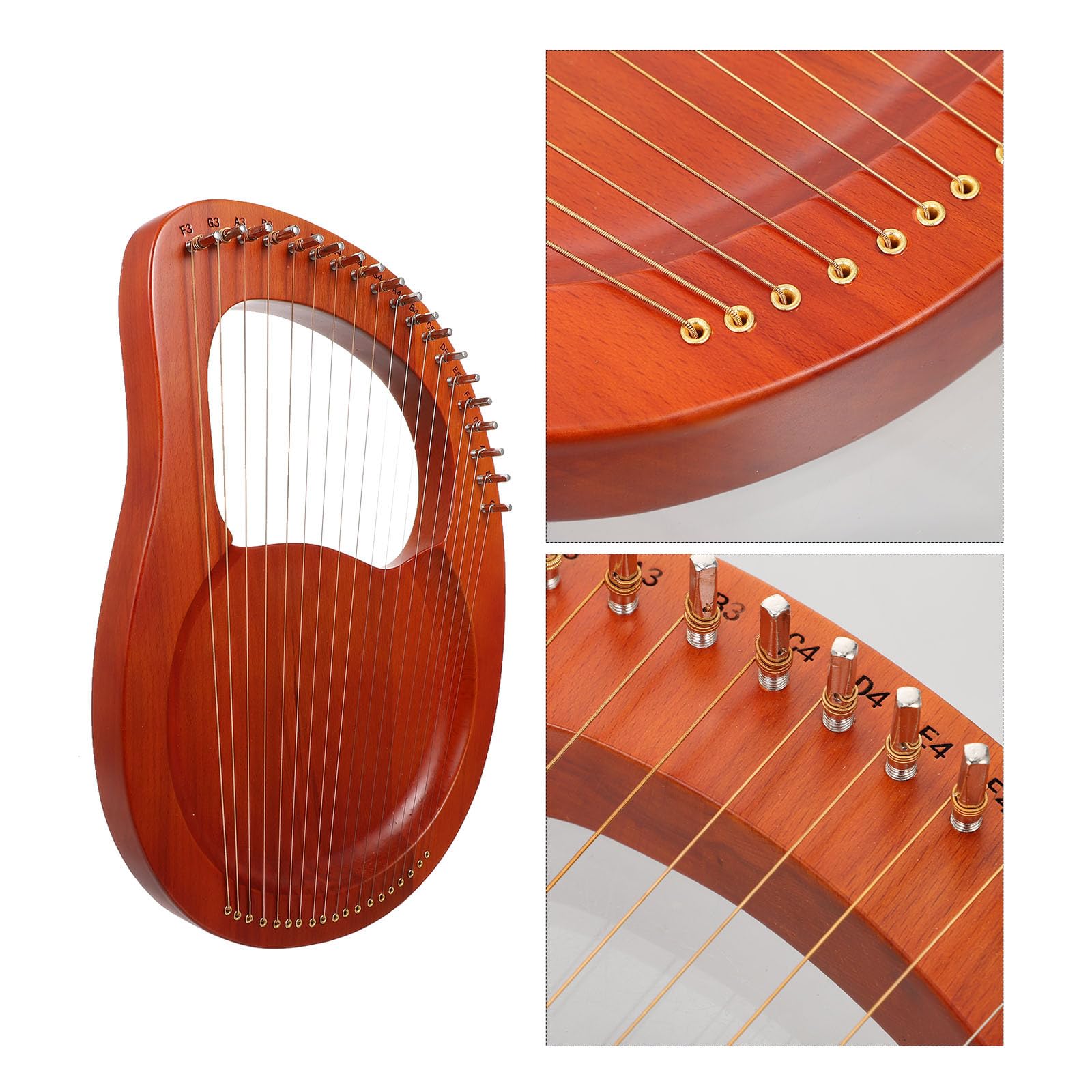 PRETYZOOM Arpa de Lira Portátil 19 Cuerdas de Metal, Sonido Melodioso y Relajante, Instrumento Musical de Madera Marrón para Niños, Incluye Cuerdas Extra y Dos Púas