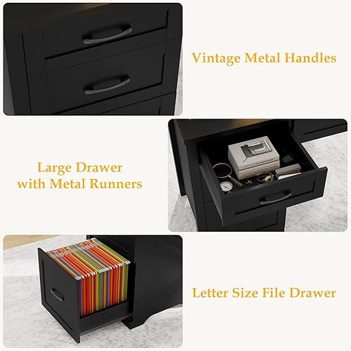 Miniatura 3 de Farmhouse - Escritorio ejecutivo de 47 pulgadas con cajón de archivos, escritorio de madera para computadora con 3 cajones de almacenamiento,