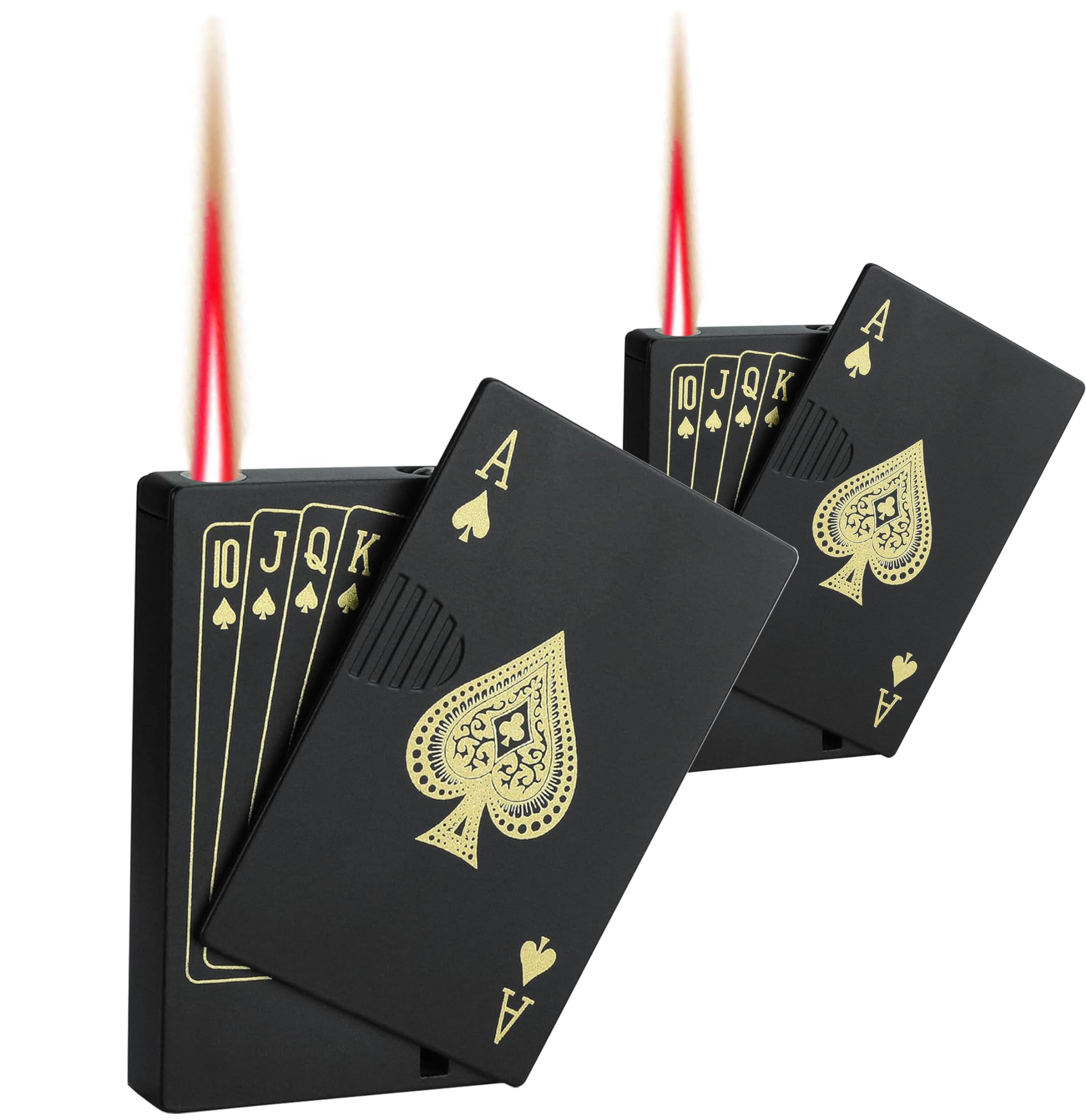 Jet Torch Lighter, 2 Pack, Red Flame Ace Card Lighter, Cool Lighter Windproof Poker Design, Refillable Butane, for Outdoor, Indoor, Camping, BBQ, Candle, Birthday, Gift (Without Gas)